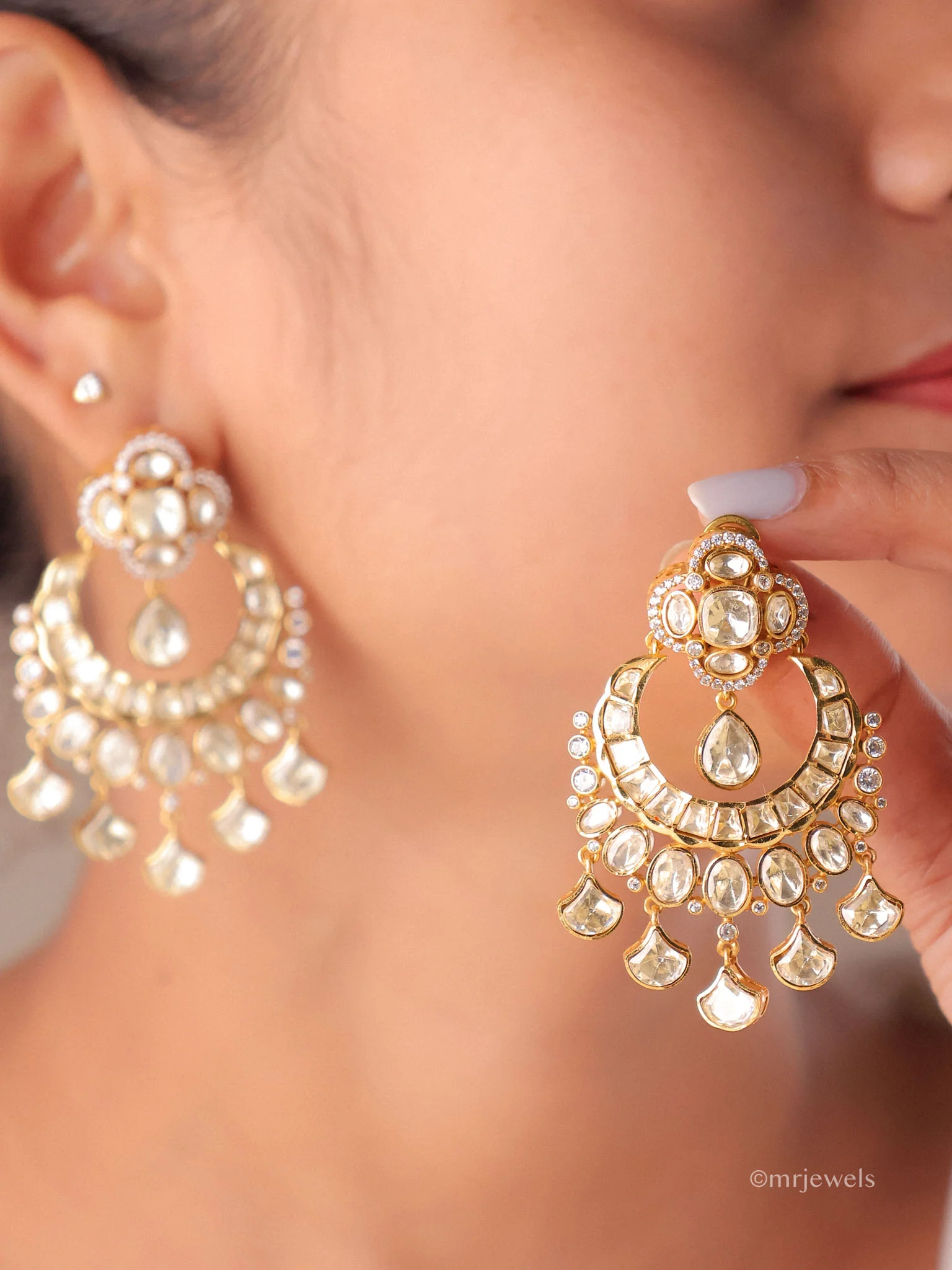 Maheera Polki Moissanite Chandbali Drop Earrings