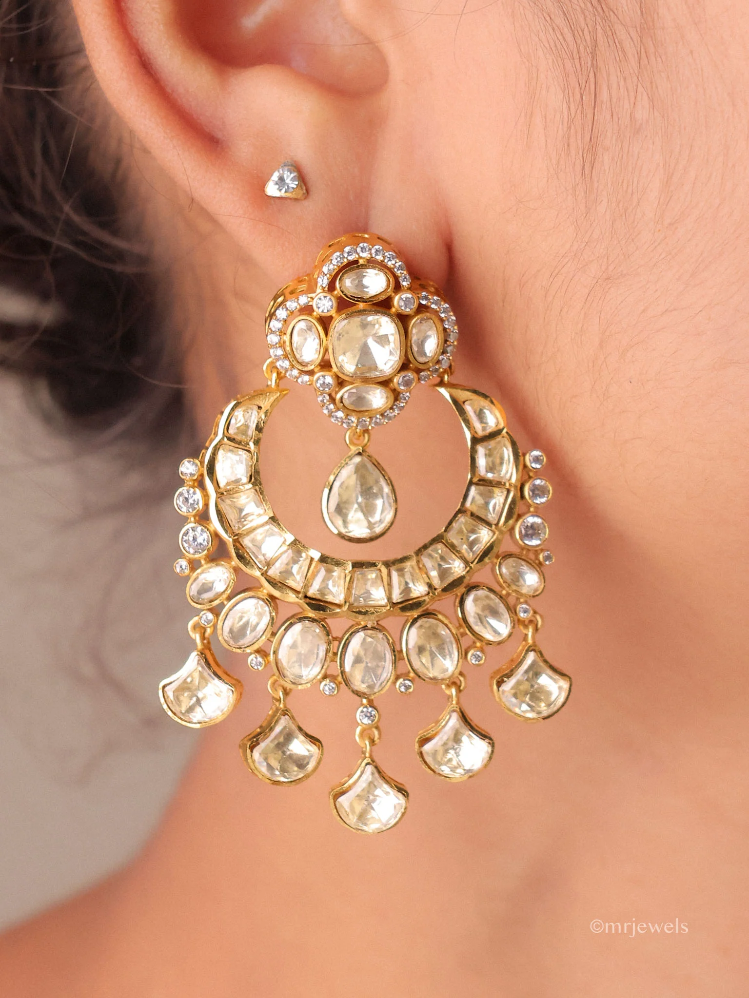 Maheera Polki Moissanite Chandbali Drop Earrings - Image 2