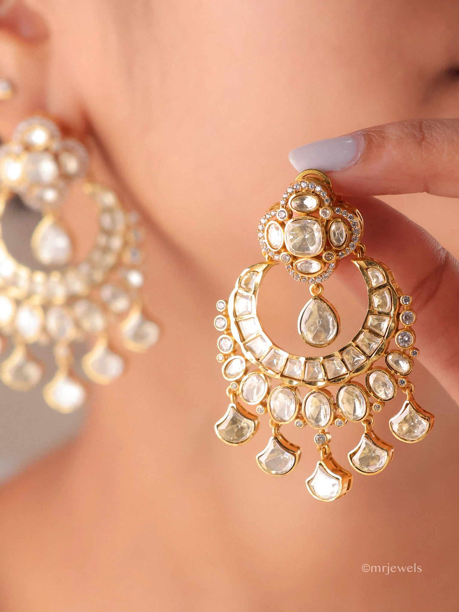 Maheera Polki Moissanite Chandbali Drop Earrings - Image 3