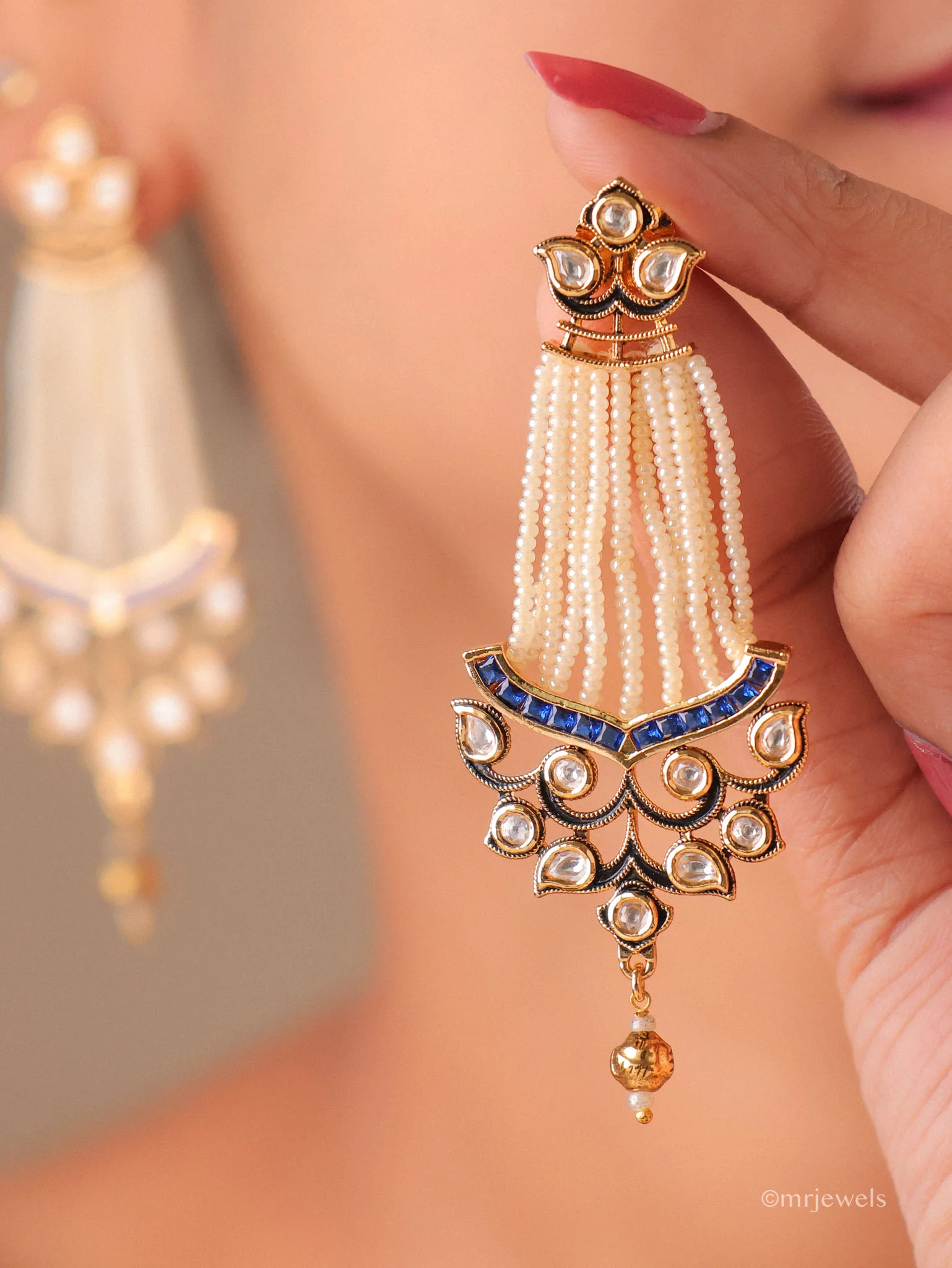 Pearl Statement Long Earrings Chandeliers - Image 2