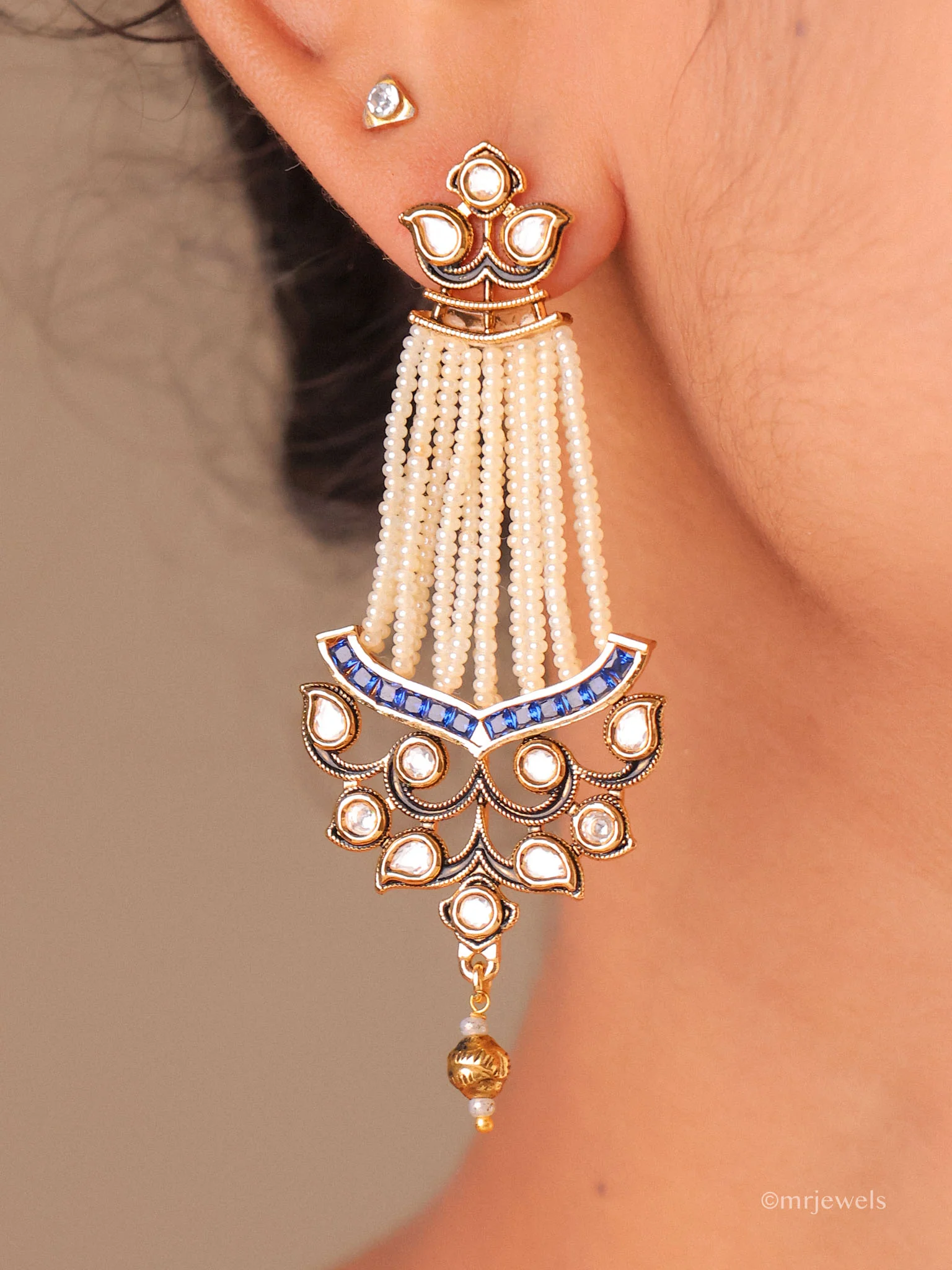 Pearl Statement Long Earrings Chandeliers - Image 3