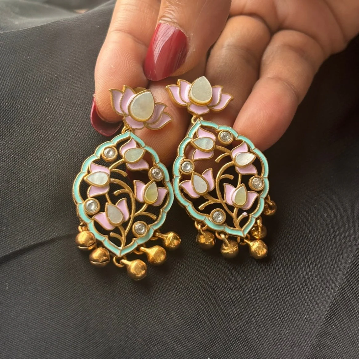 Majestic Lotus Drop handcrafted Earrings - Image 3