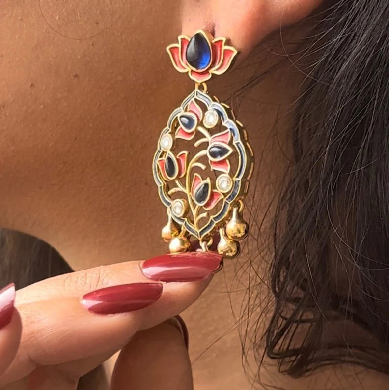 Majestic Lotus Drop handcrafted Earrings - Image 4