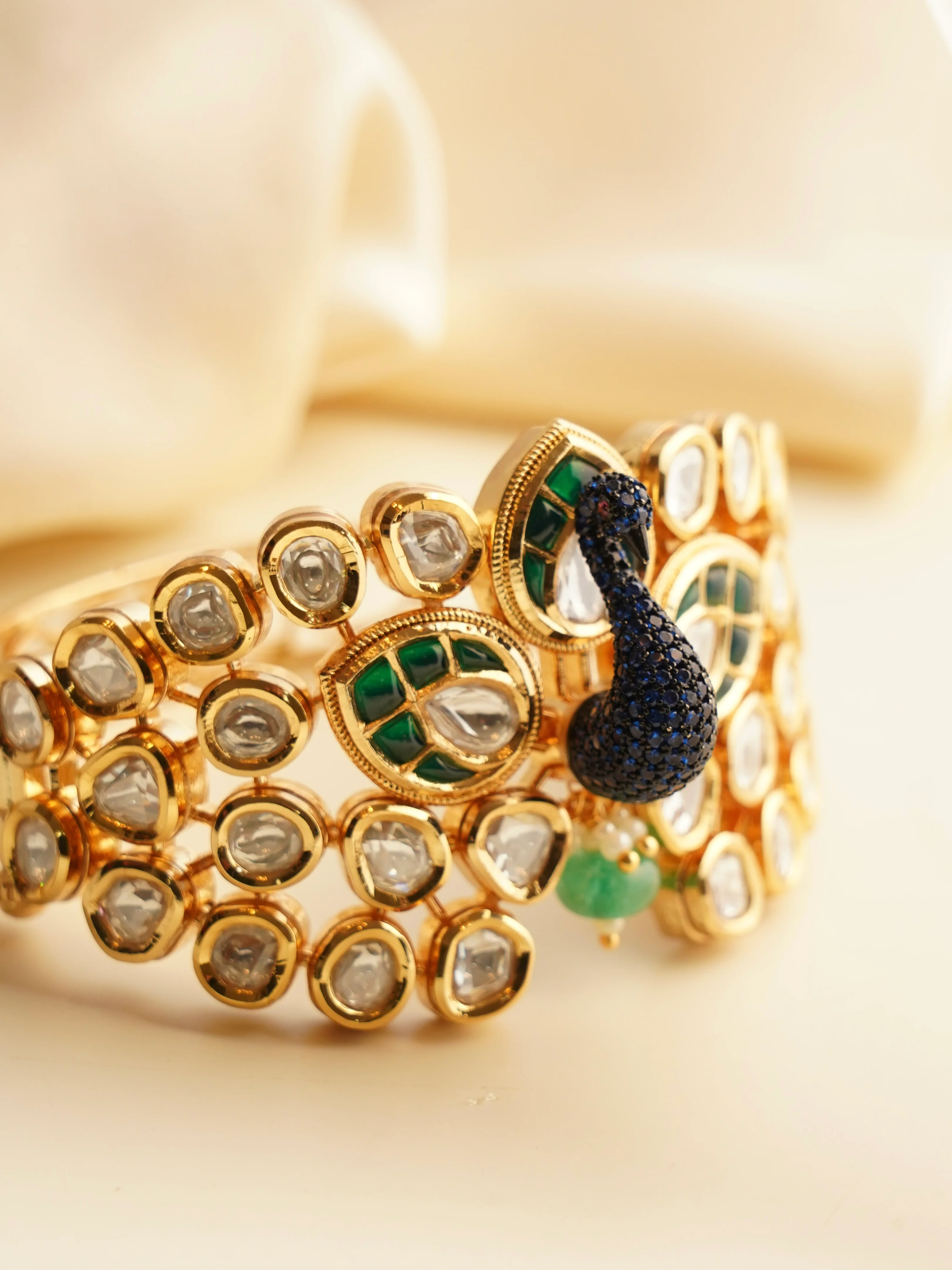 Majestic Peacock-Inspired Gold Bracelet / Kada