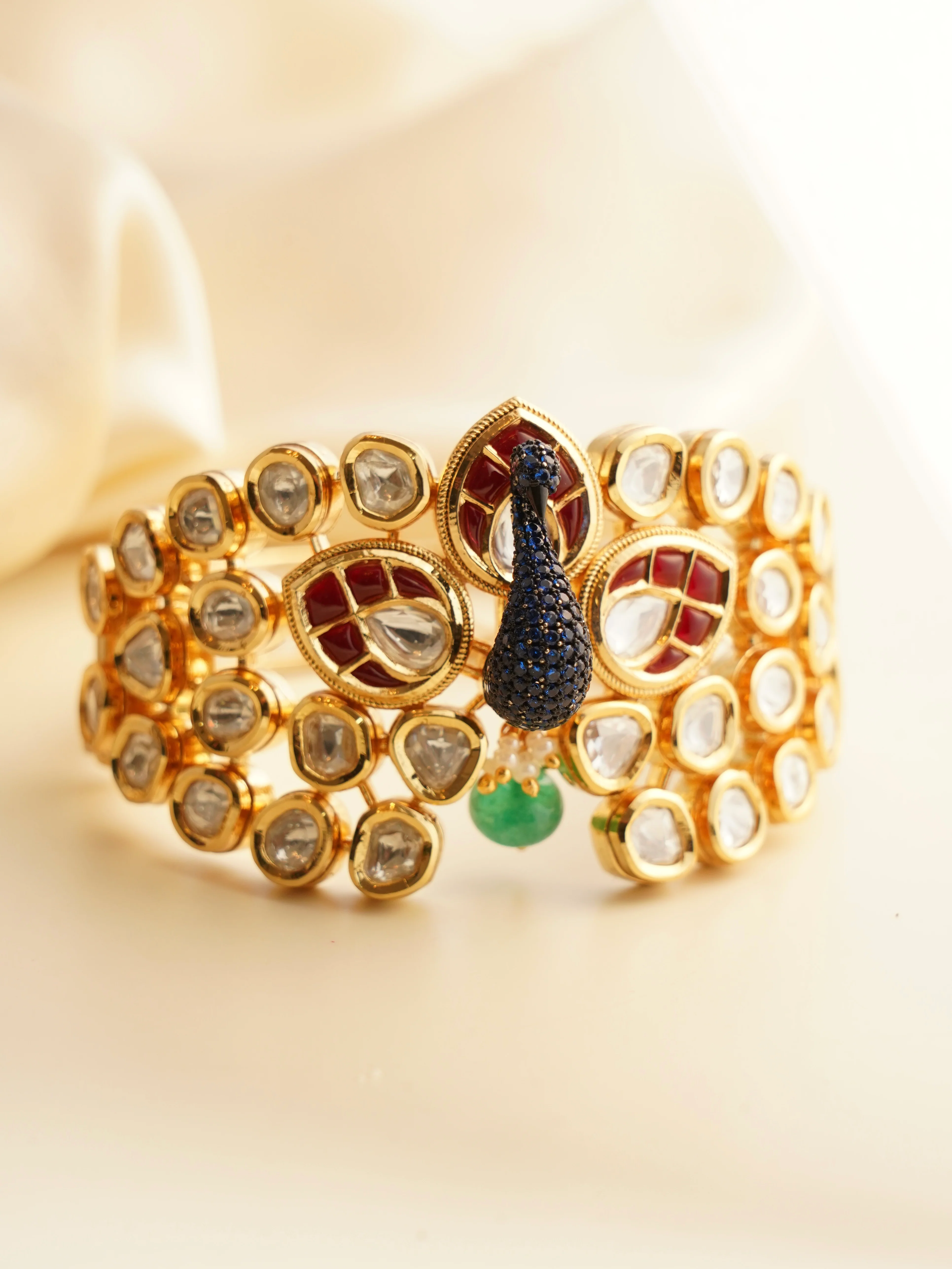 Majestic Peacock-Inspired Gold Bracelet / Kada - Image 2