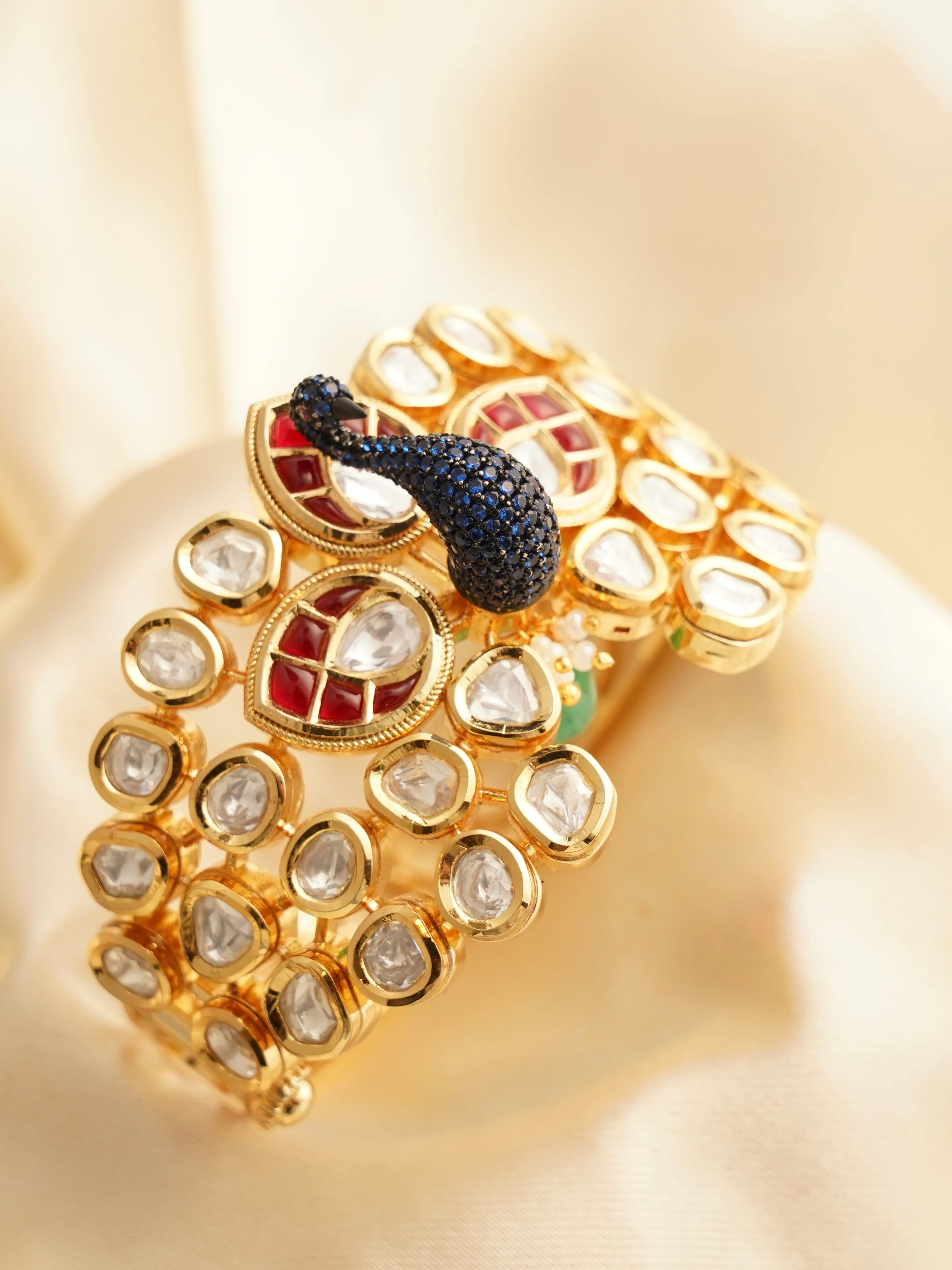 Majestic Peacock-Inspired Gold Bracelet / Kada - Image 3