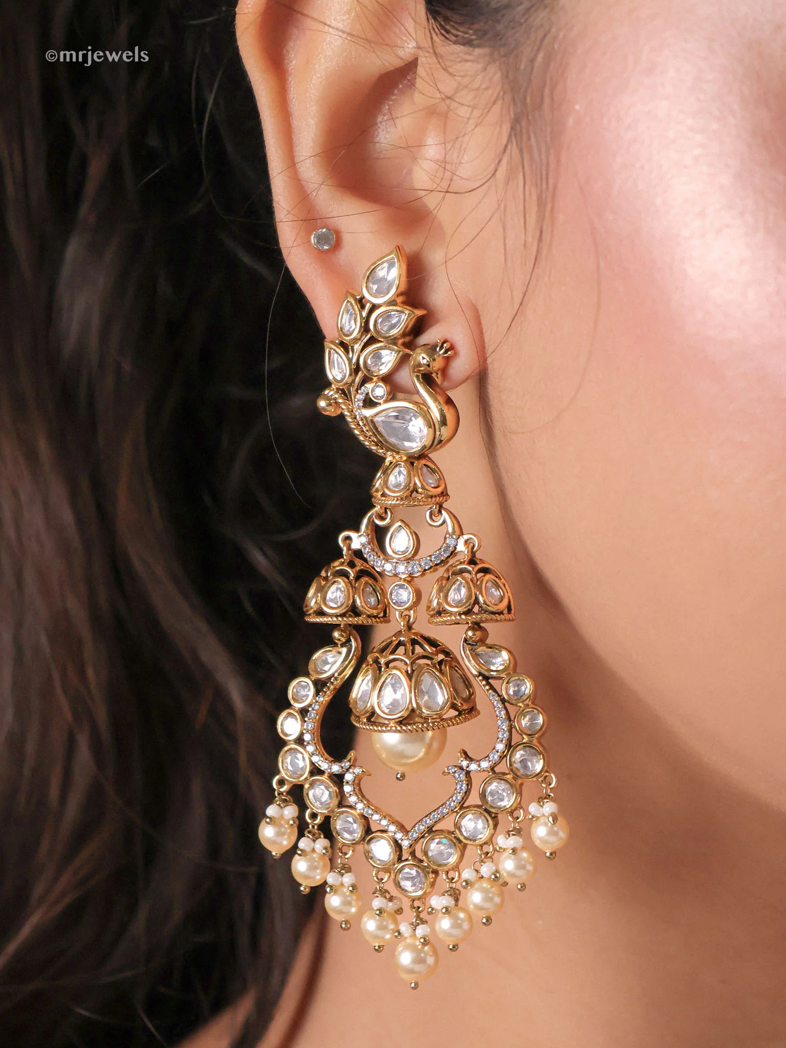 Mayuri Kundan Peacock Pearl Dangler Earrings