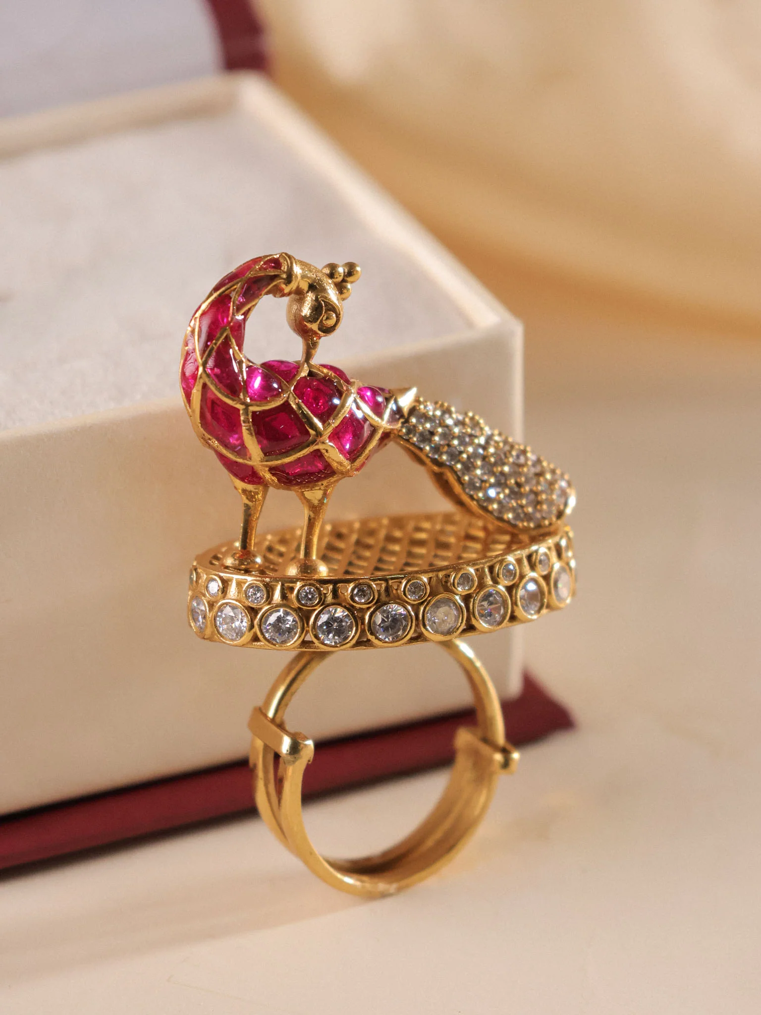 Mayurvika Navratna Kundan Cocktail Ring