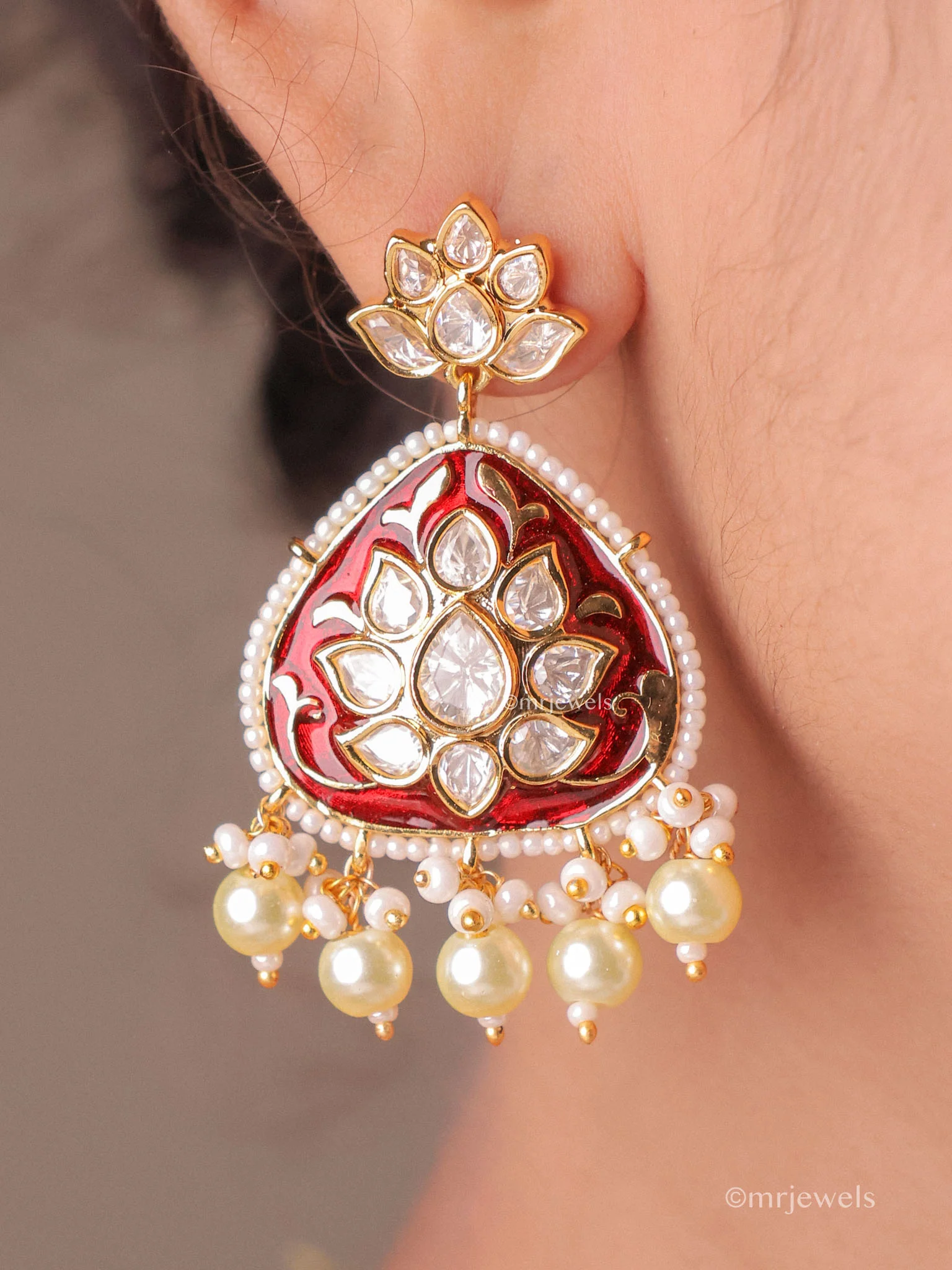 Meenakari Polki Pearl Hasli Necklace Set - Image 4