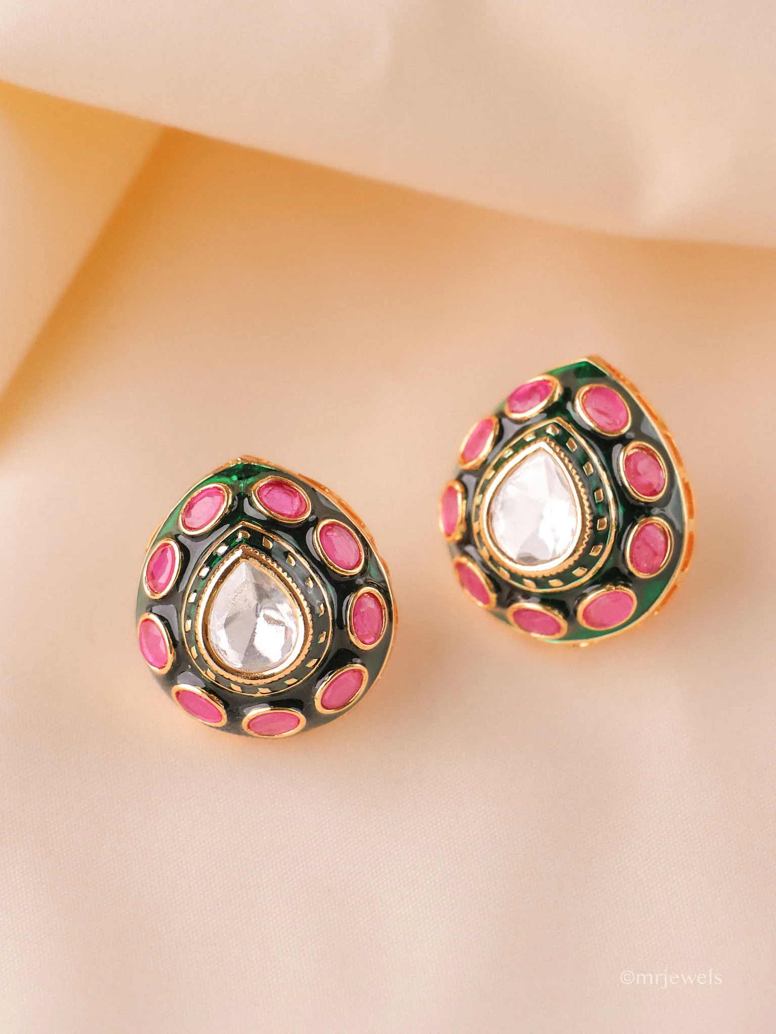 Meenakari Polki Stud Earrings