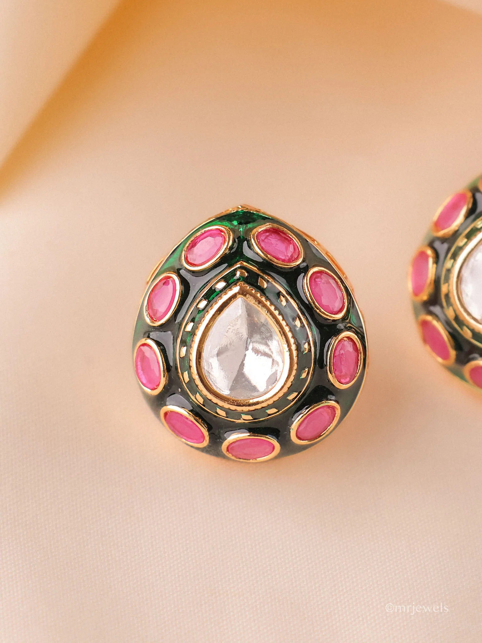 Meenakari Polki Stud Earrings - Image 2
