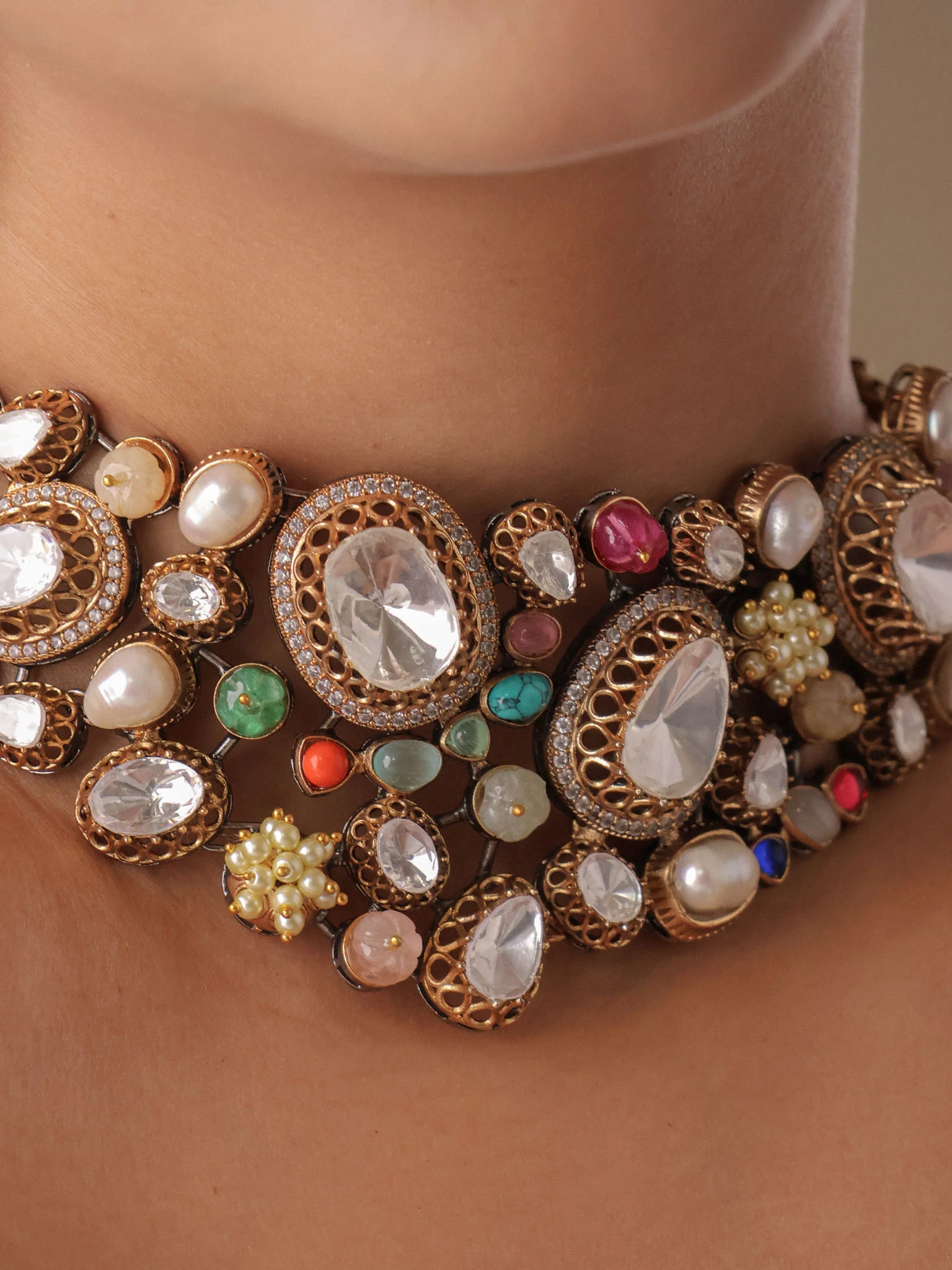 Meher-e-Riva Navratna Kundan Choker Set - Image 2