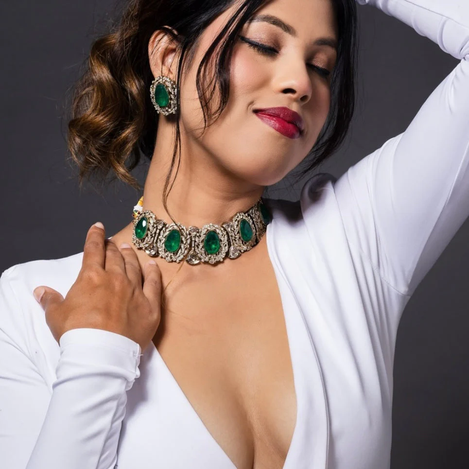 Meher Emerald Choker Necklace with studs
