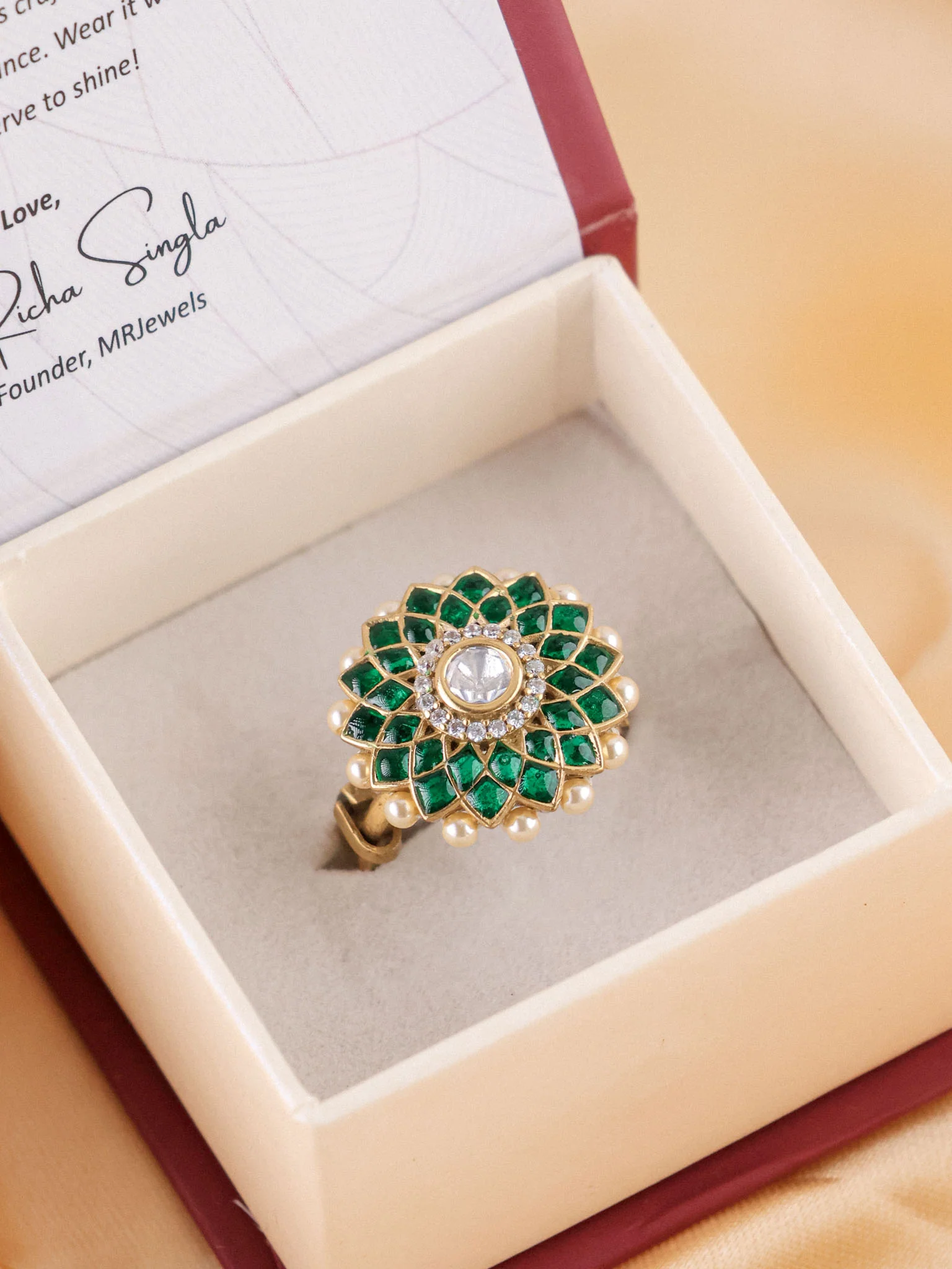 Meher Emerald Floral Ring