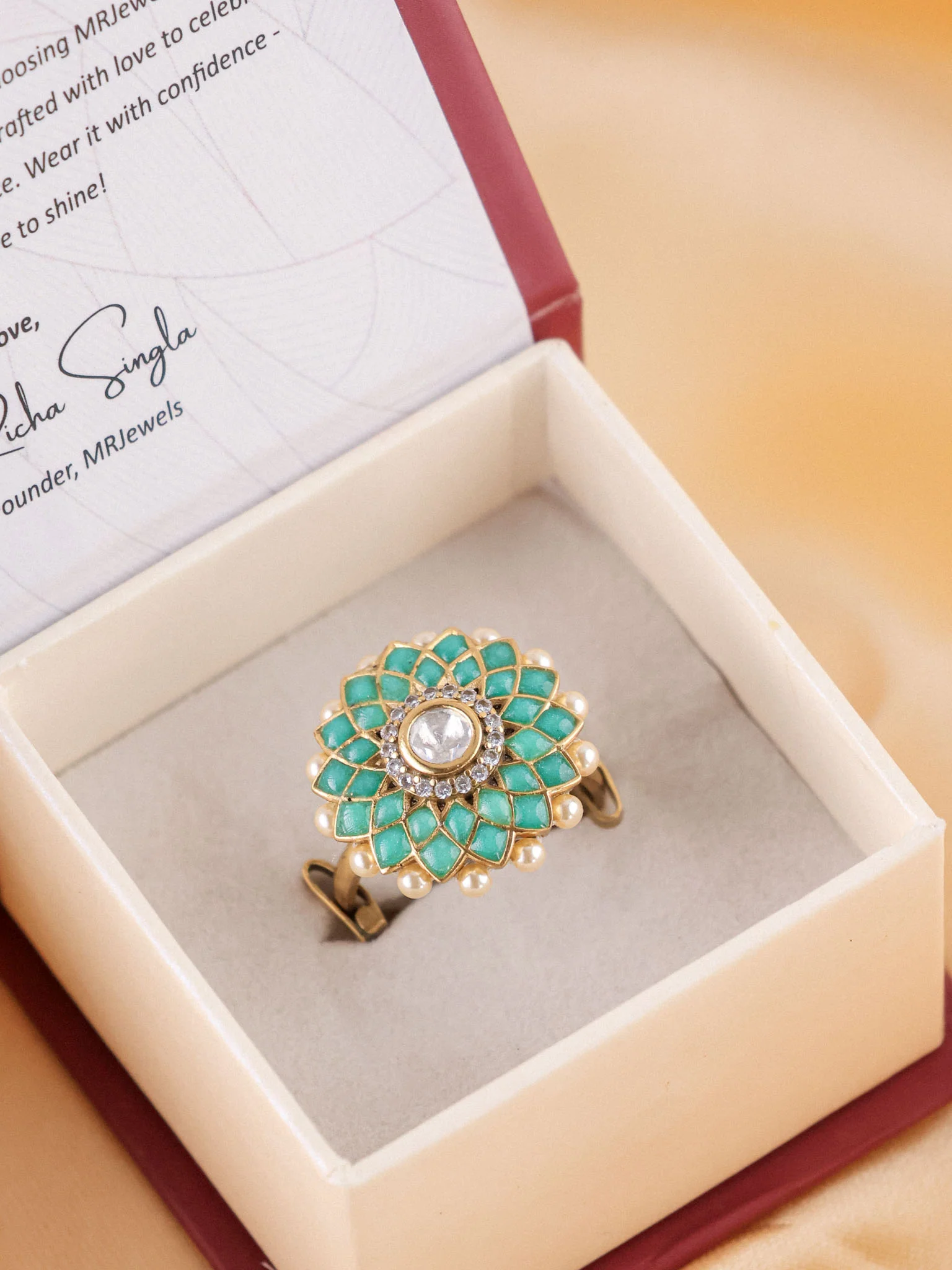 Meher Emerald Floral Ring - Image 4