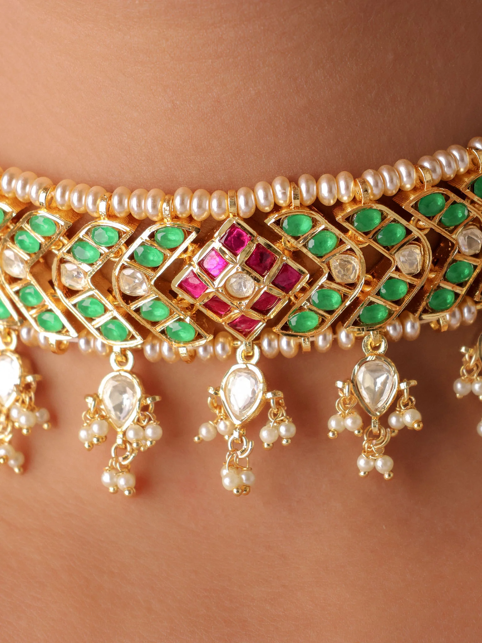 Meher Jadau Emerald Polki Choker Set - Image 2