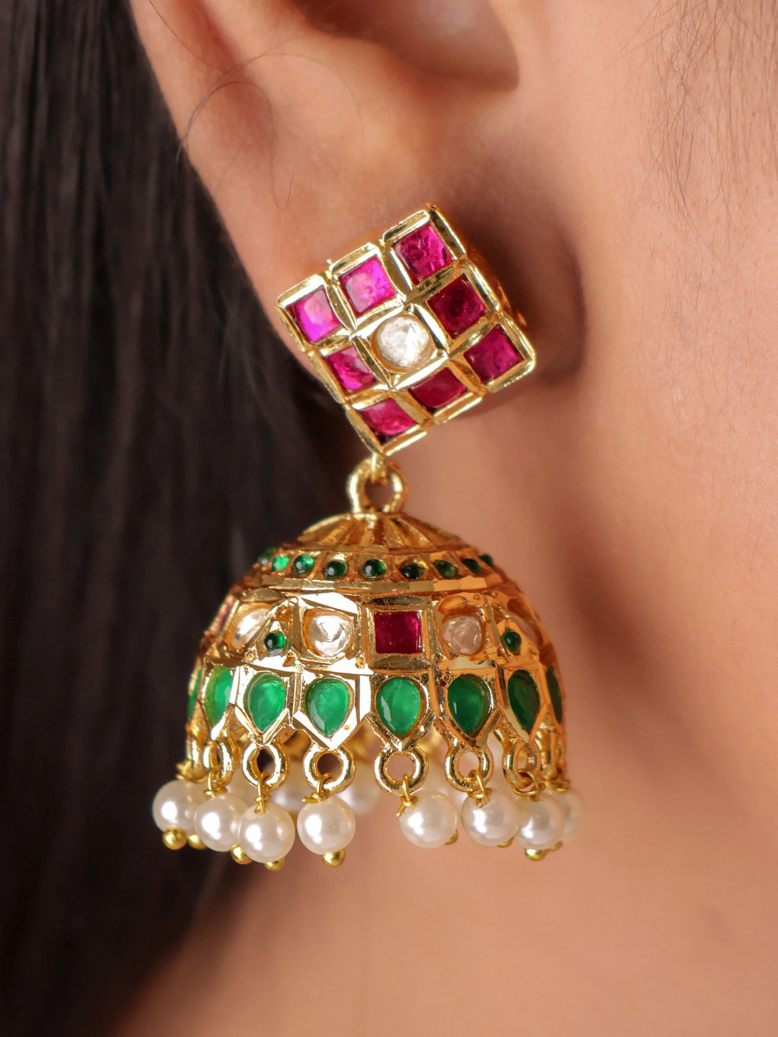 Meher Jadau Emerald Polki Choker Set - Image 3