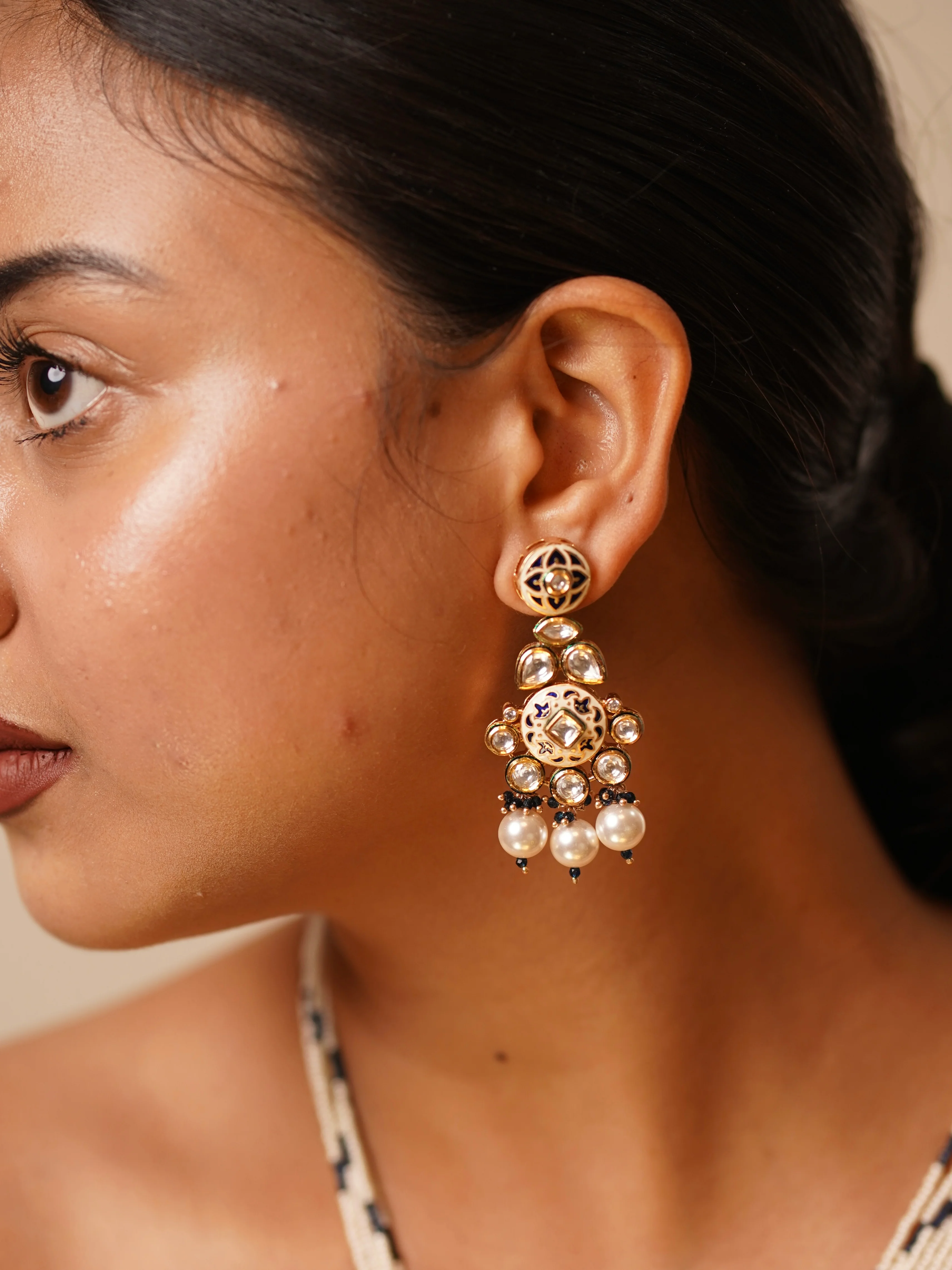 Meher Kundan Pearl Long Haar Set - Image 4