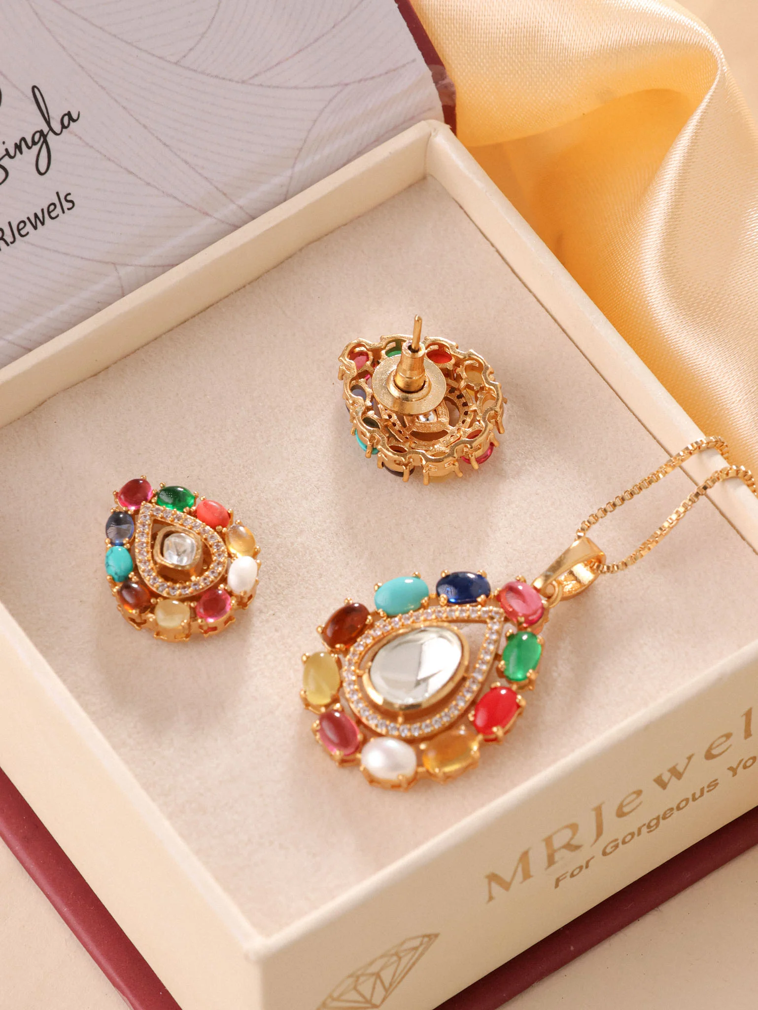 Meher Navratna Polki Pendant Set - Image 2
