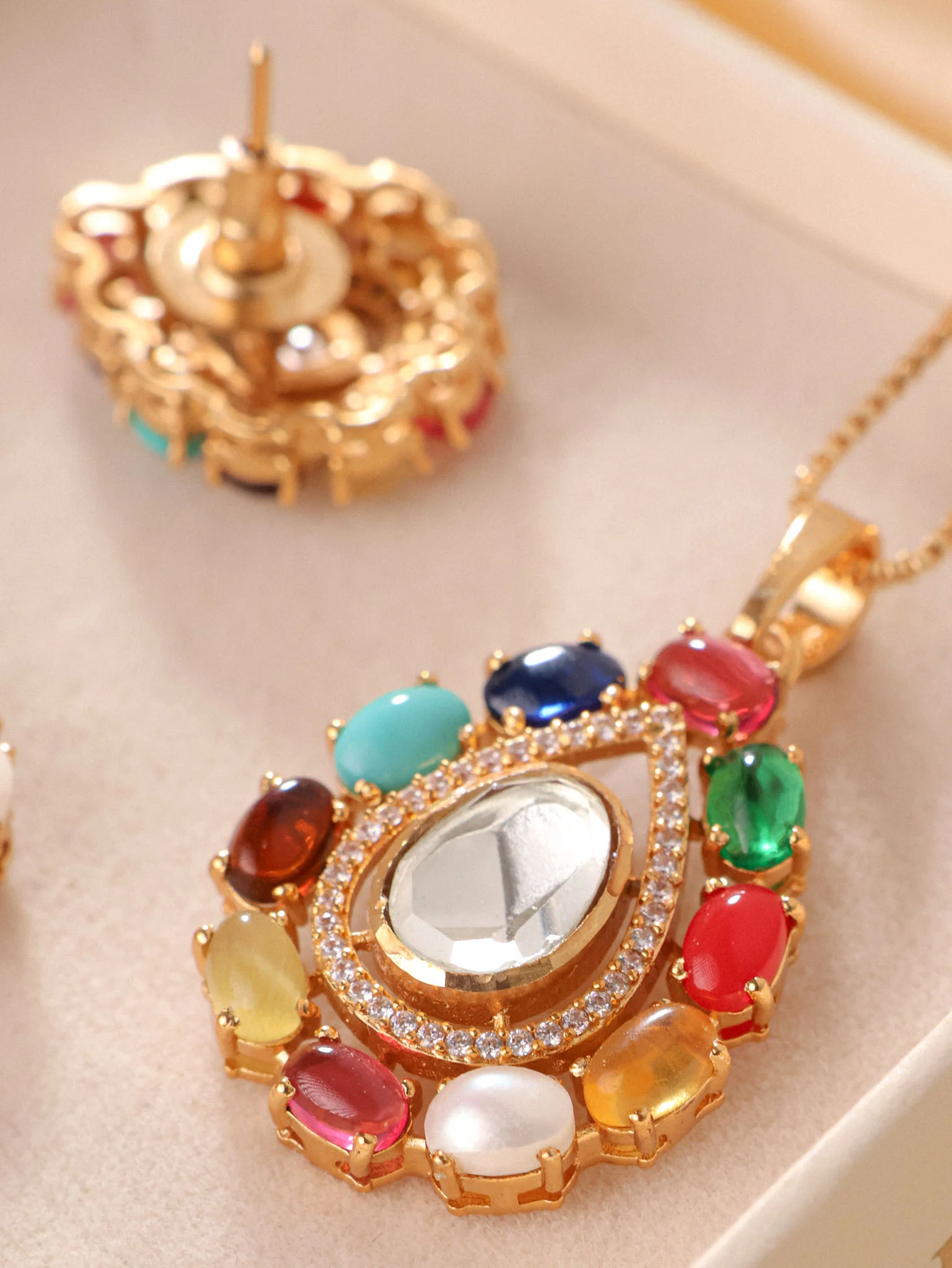 Meher Navratna Polki Pendant Set - Image 3