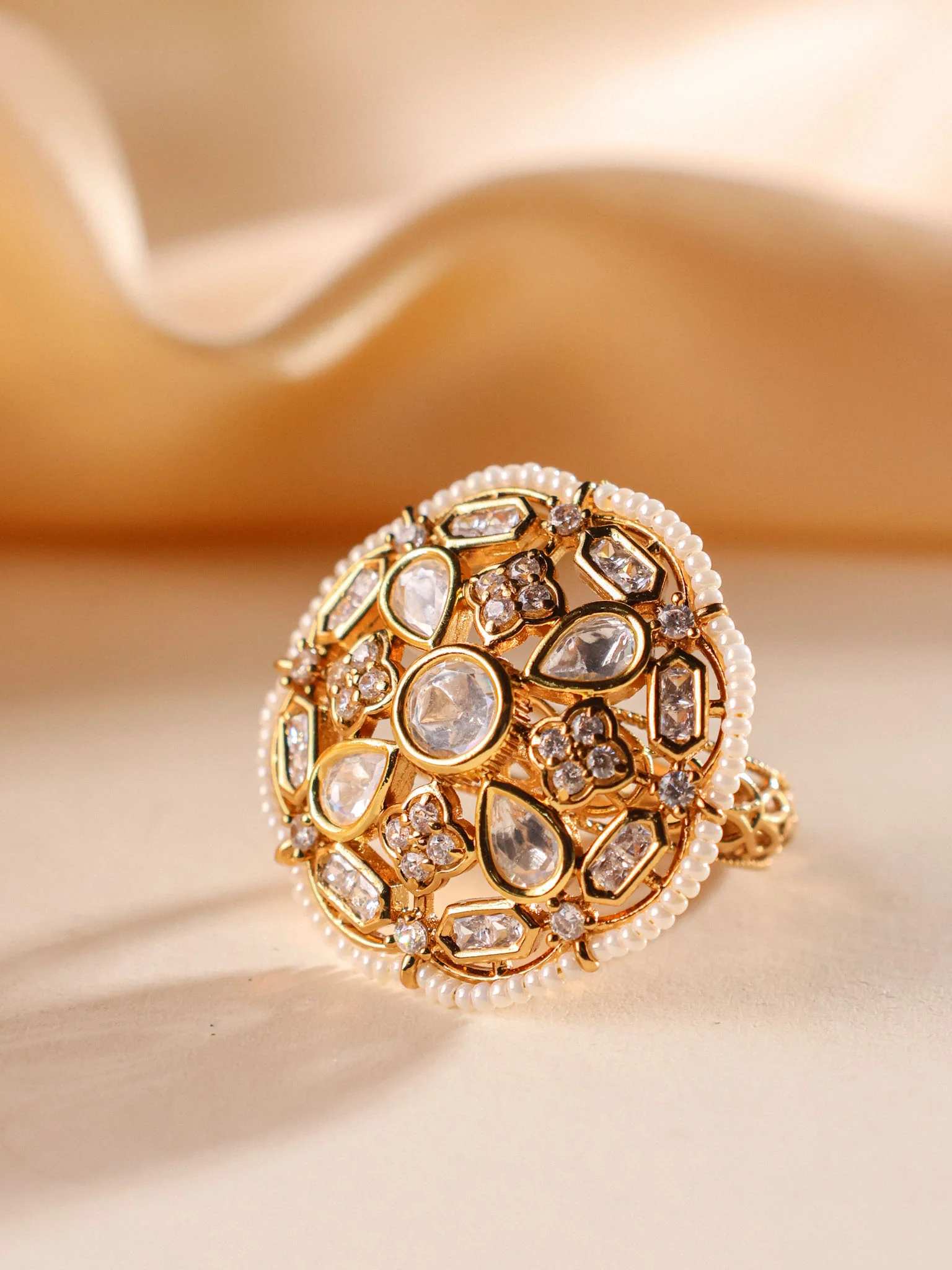 Meher Pearl Polki Cocktail Ring - Image 2