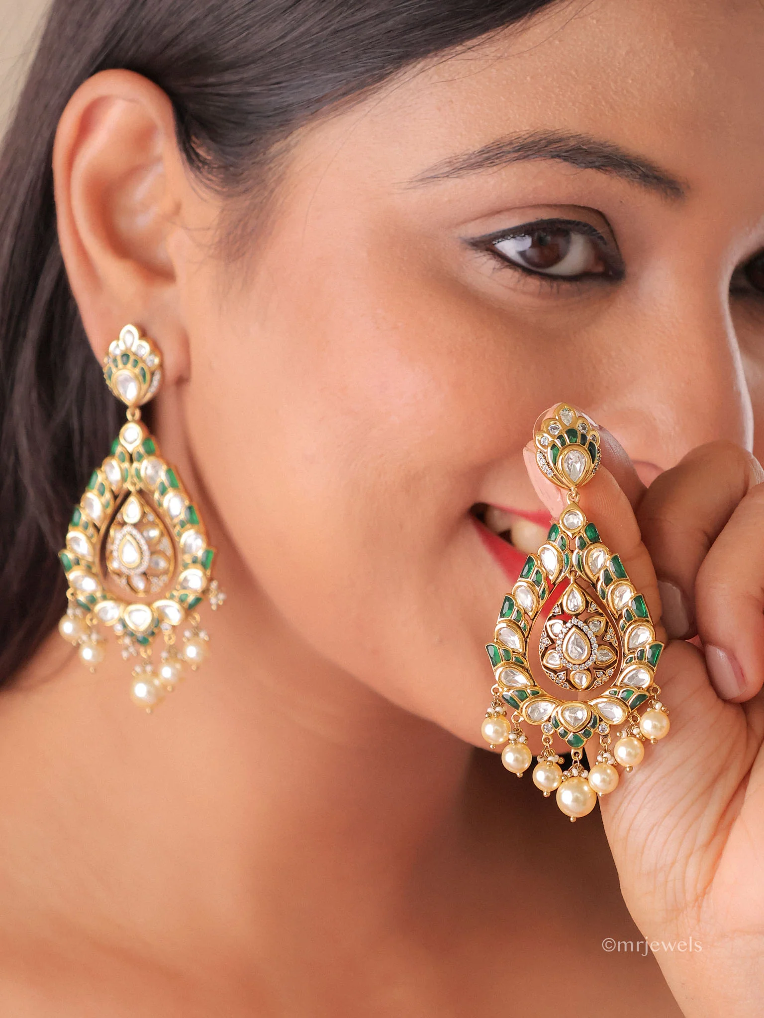 Meher Polki Pearl Drop Earrings - Image 3