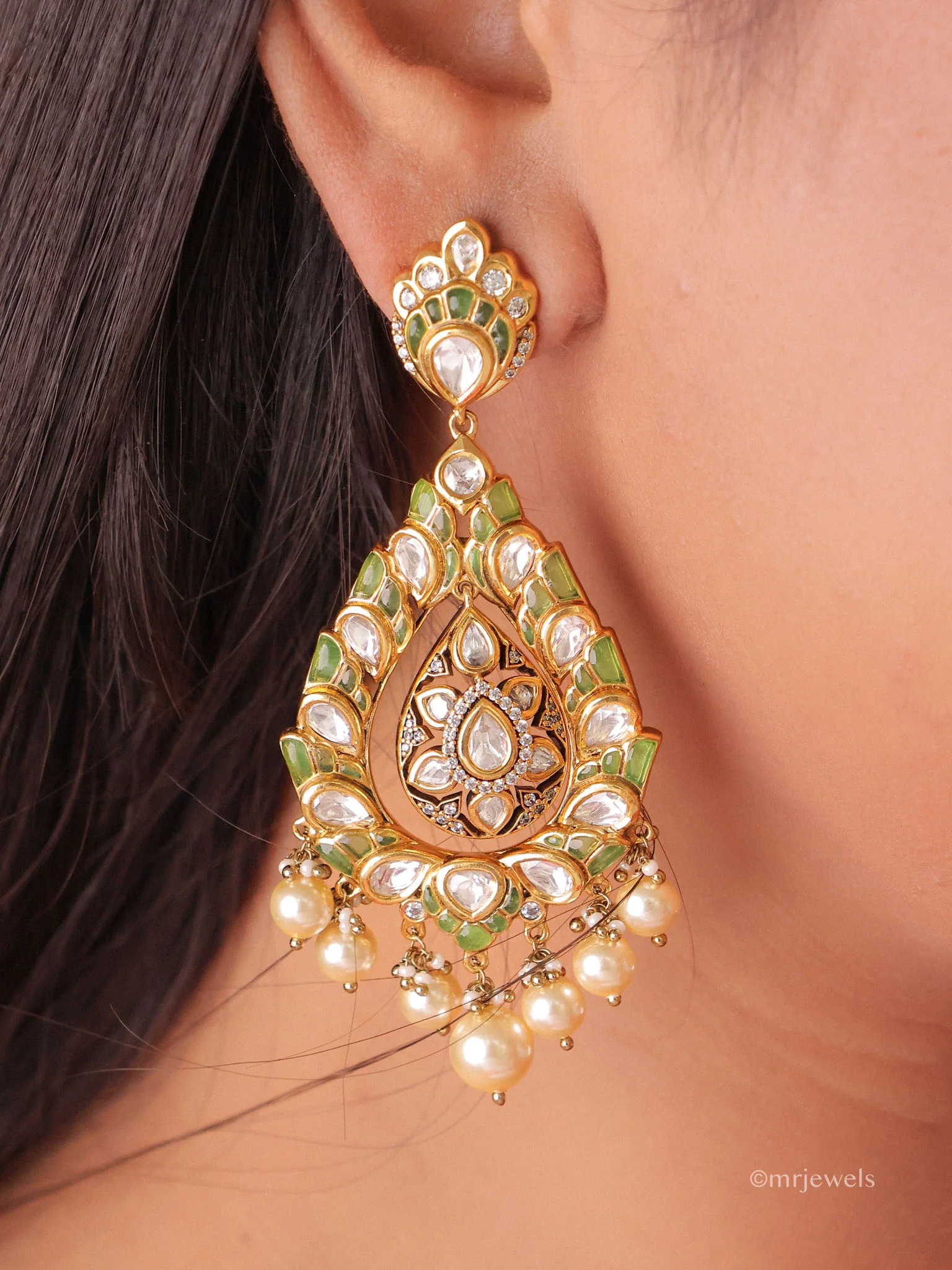 Meher Polki Pearl Drop Earrings - Image 4