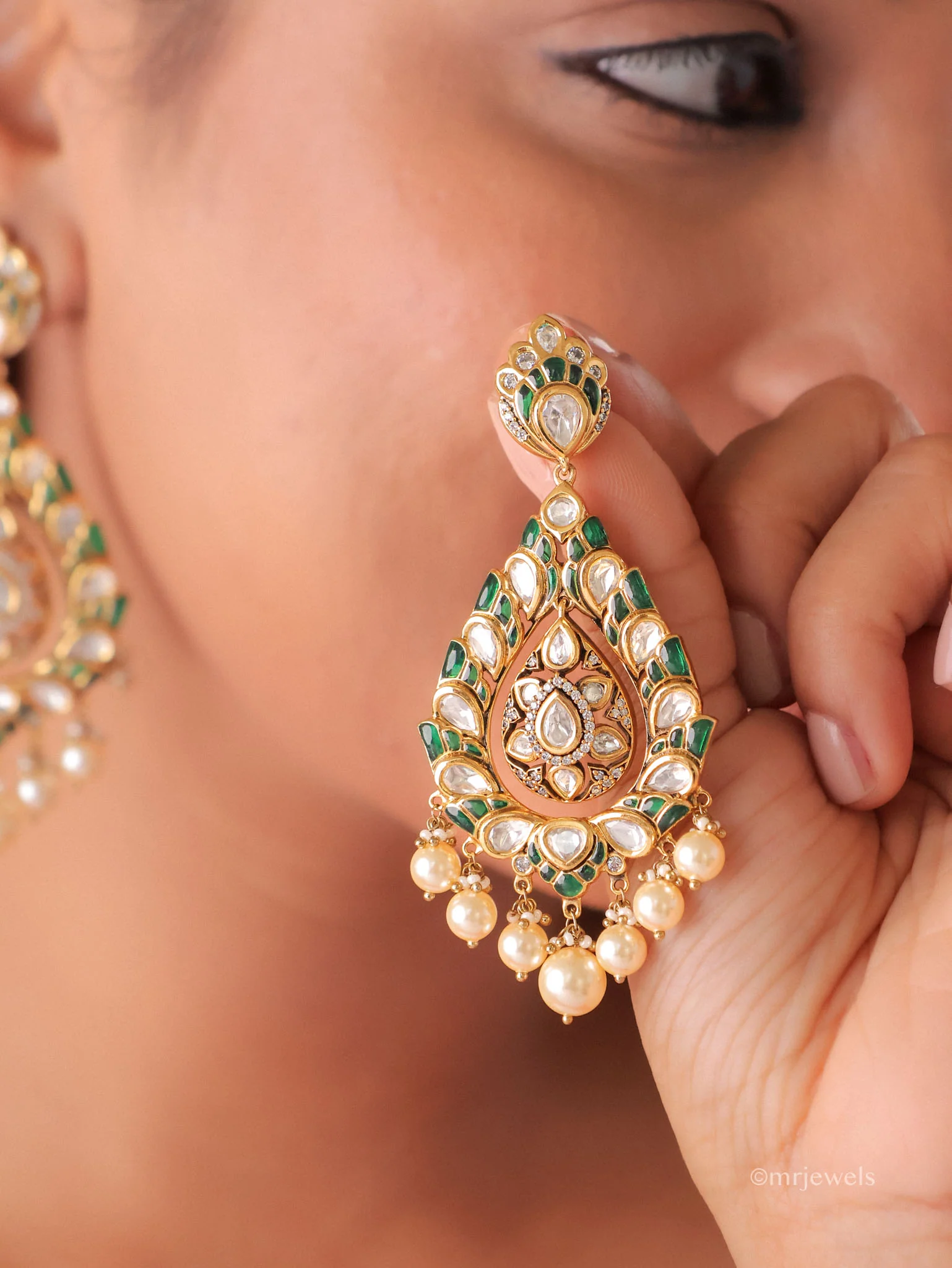 Meher Polki Pearl Drop Earrings - Image 7