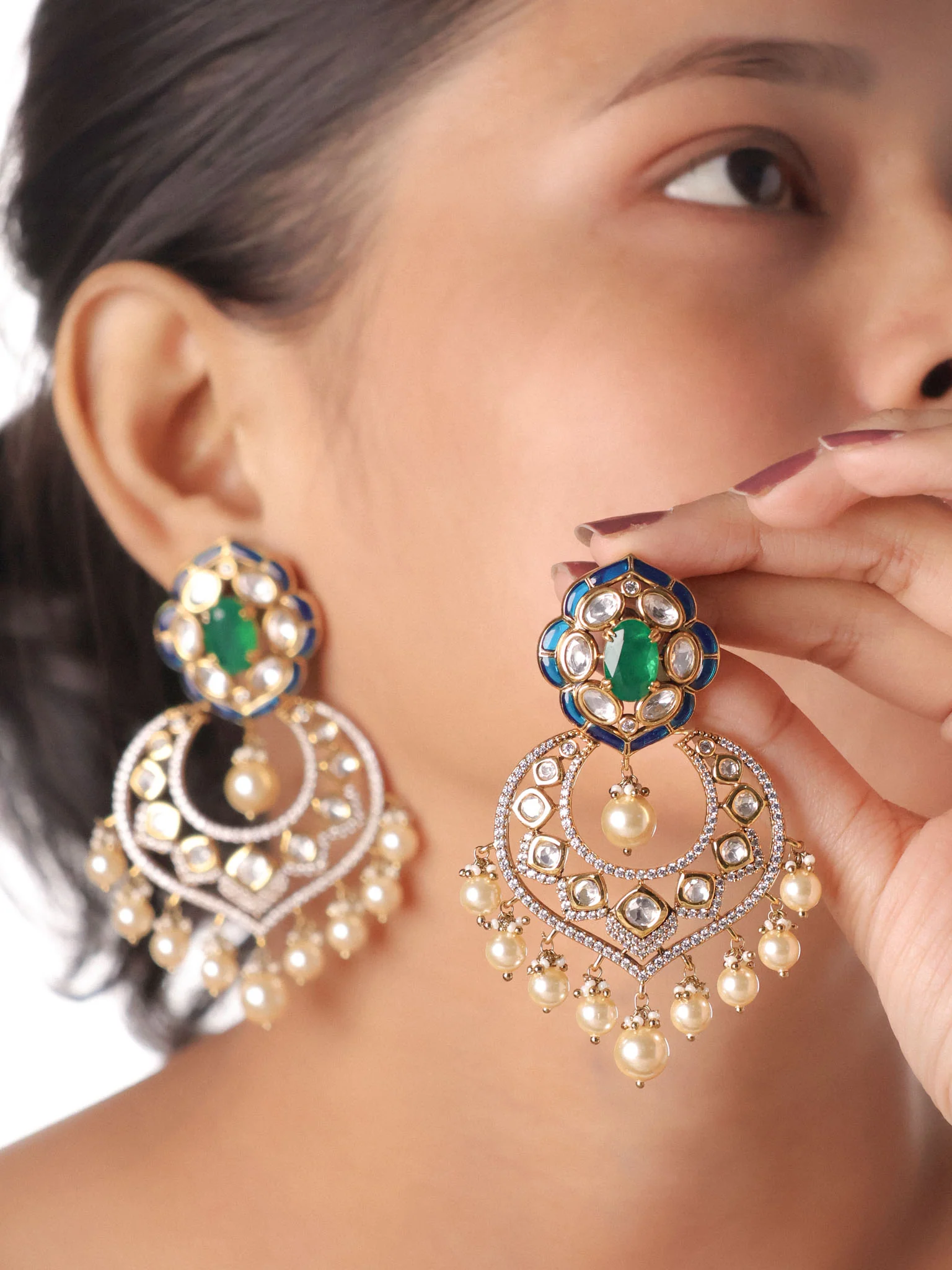 Gulabi Meenakari Kundan Chandbalis - Image 3