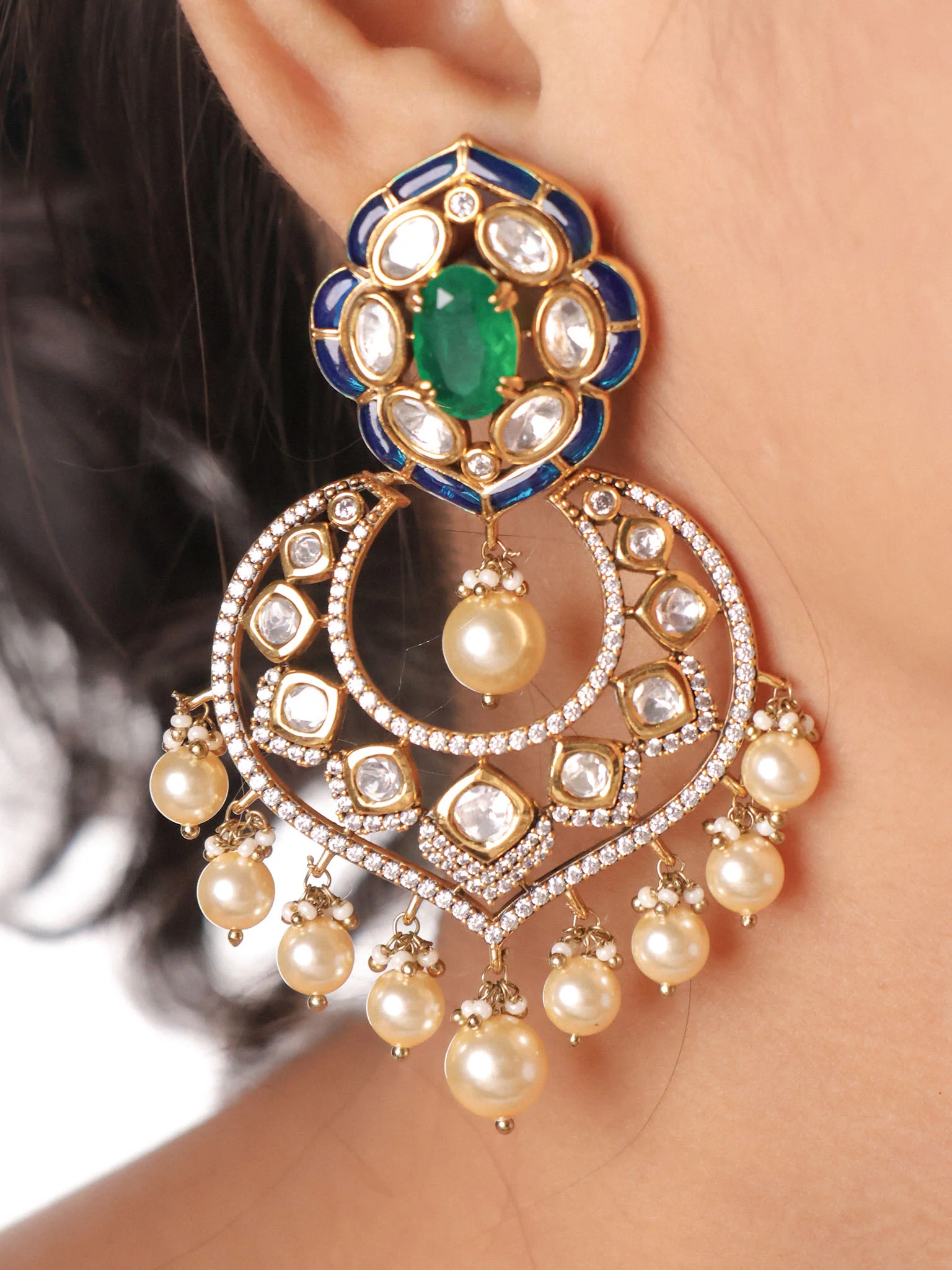 Gulabi Meenakari Kundan Chandbalis - Image 4