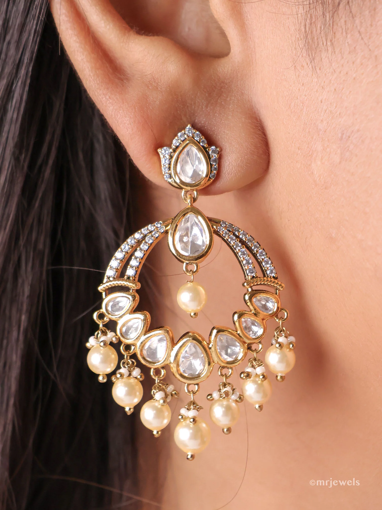 Mehr Kundan Pearl Chandbalis (Lightweight)