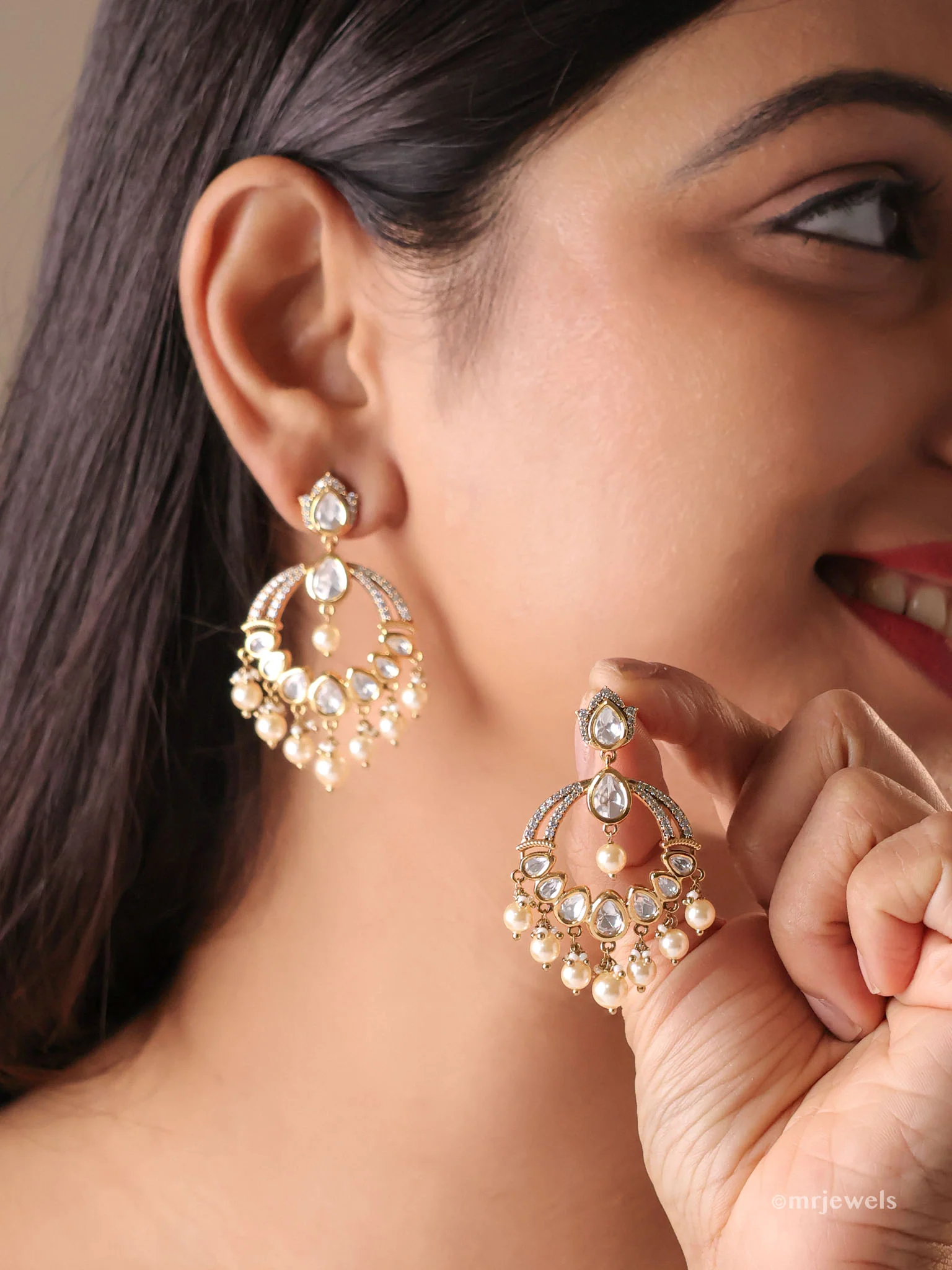 Mehr Kundan Pearl Chandbalis (Lightweight) - Image 2