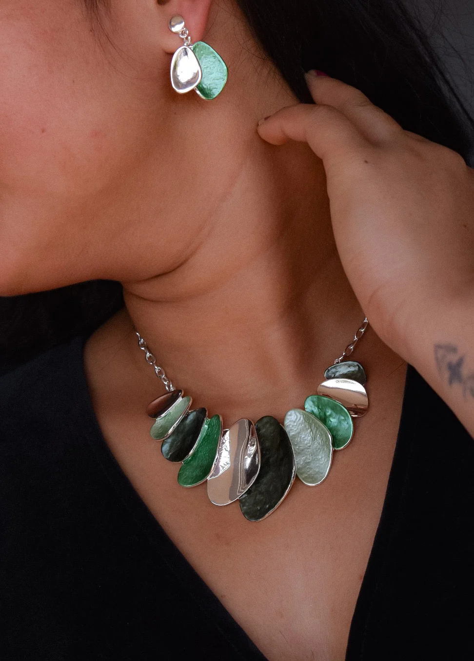 Midnight Glimmer Enamel Necklace Set