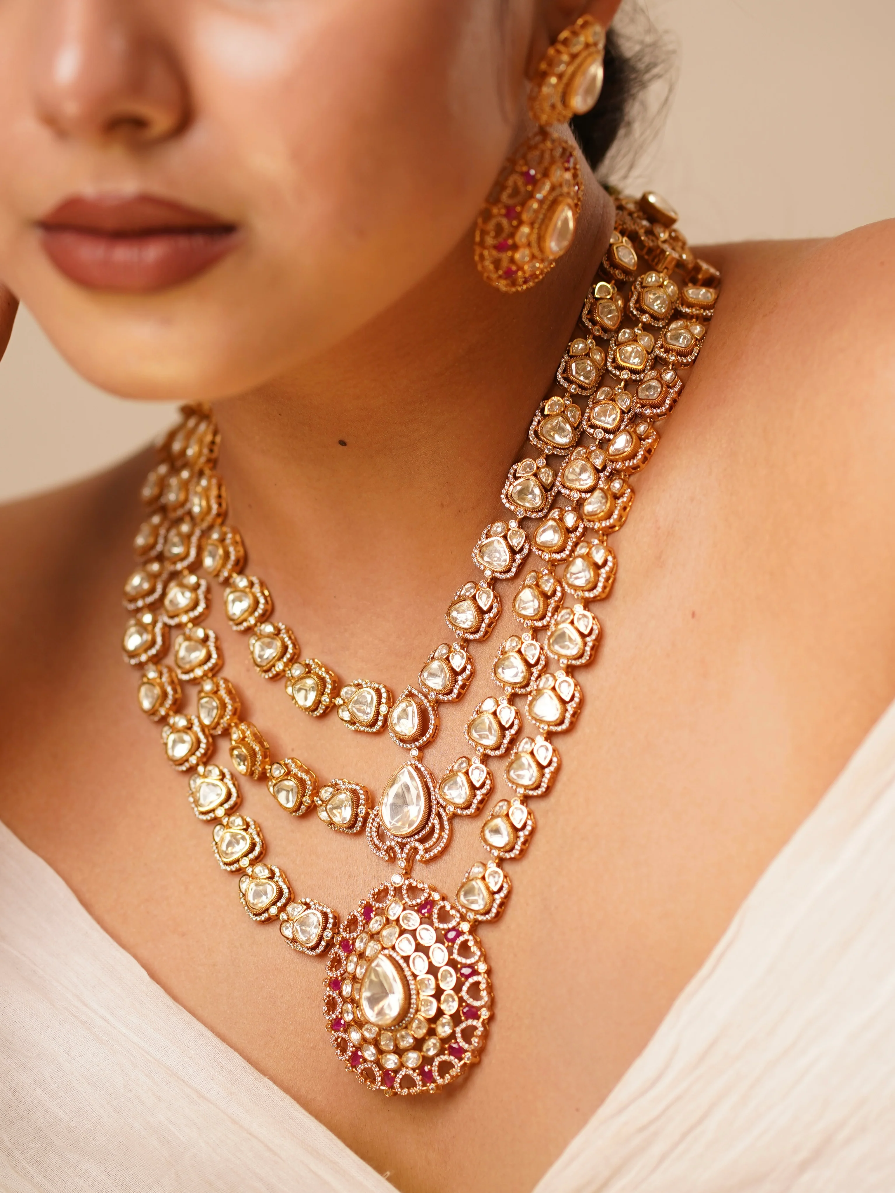 Moissanite Bridal Grandeur – Layered Necklace Set with Ruby Accents - Image 2