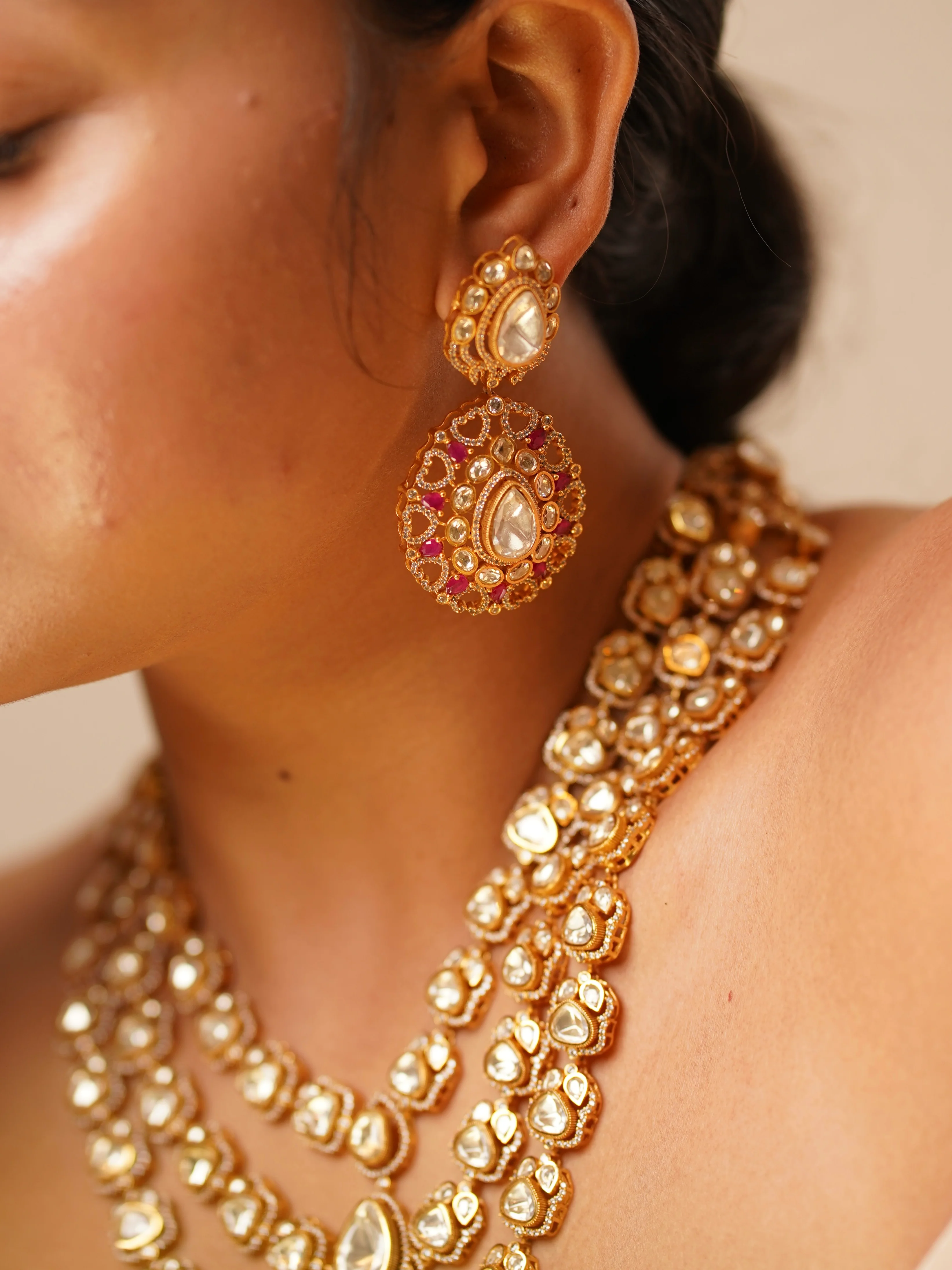 Moissanite Bridal Grandeur – Layered Necklace Set with Ruby Accents - Image 3