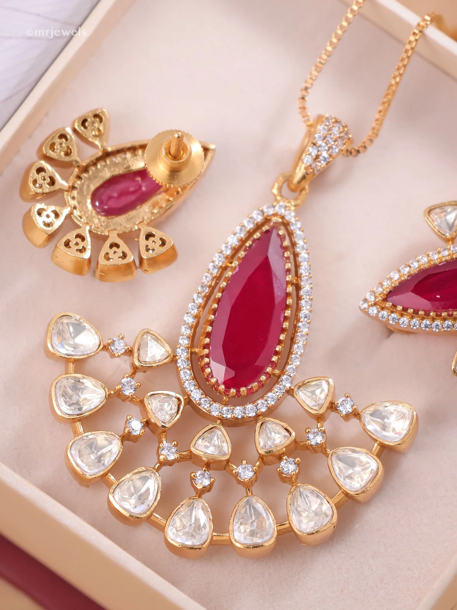 Moissanite Emerald Ruby Pendant Set - Image 2