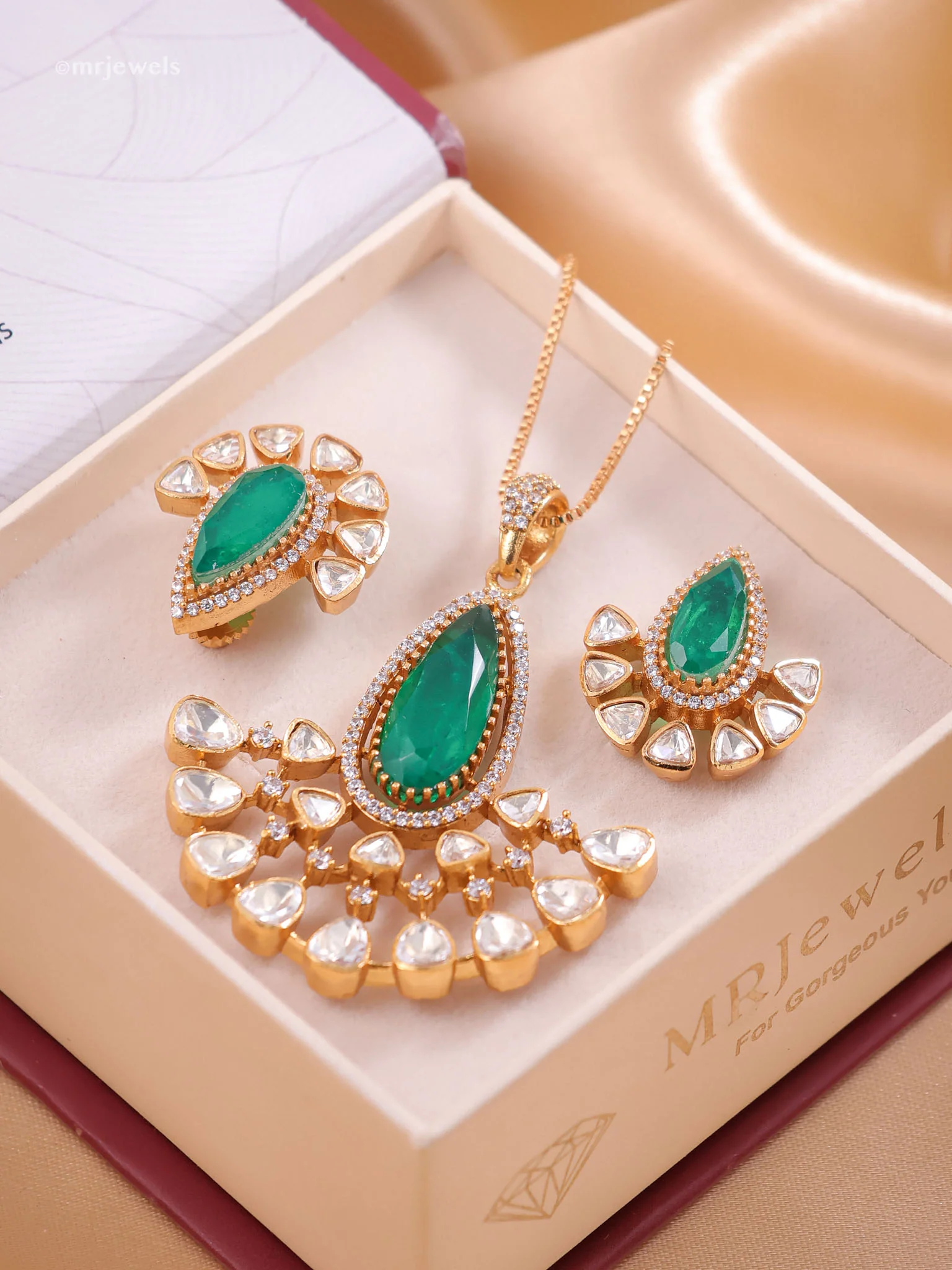 Moissanite Emerald Ruby Pendant Set - Image 3