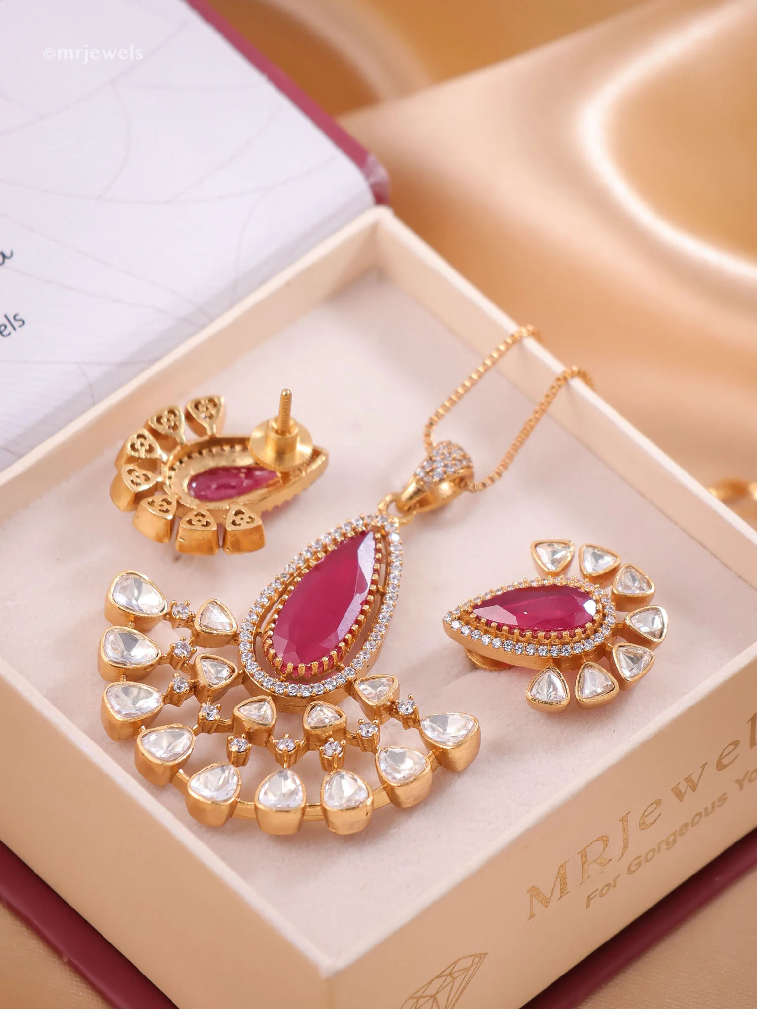 Moissanite Emerald Ruby Pendant Set - Image 4