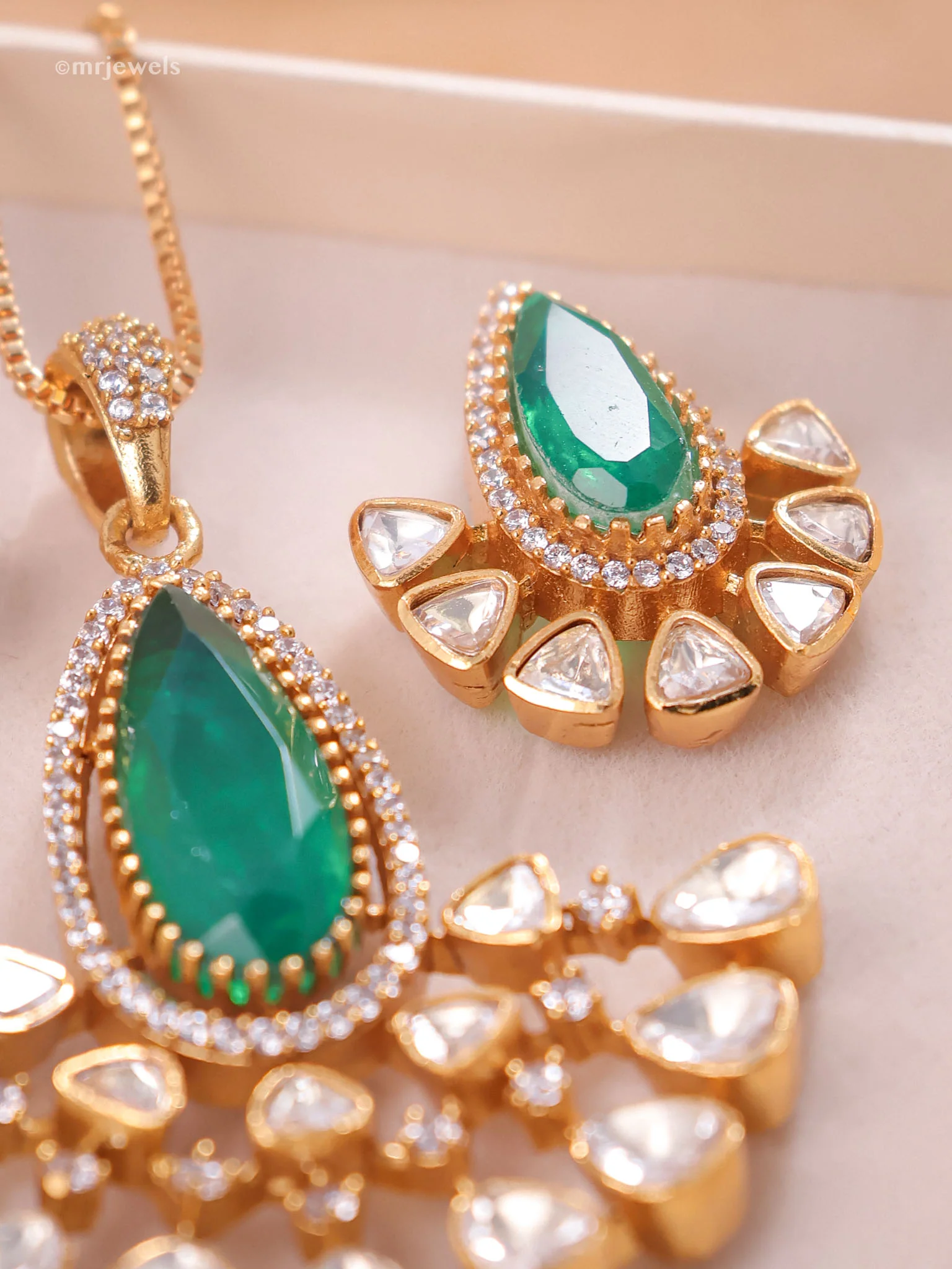 Moissanite Emerald Ruby Pendant Set - Image 5