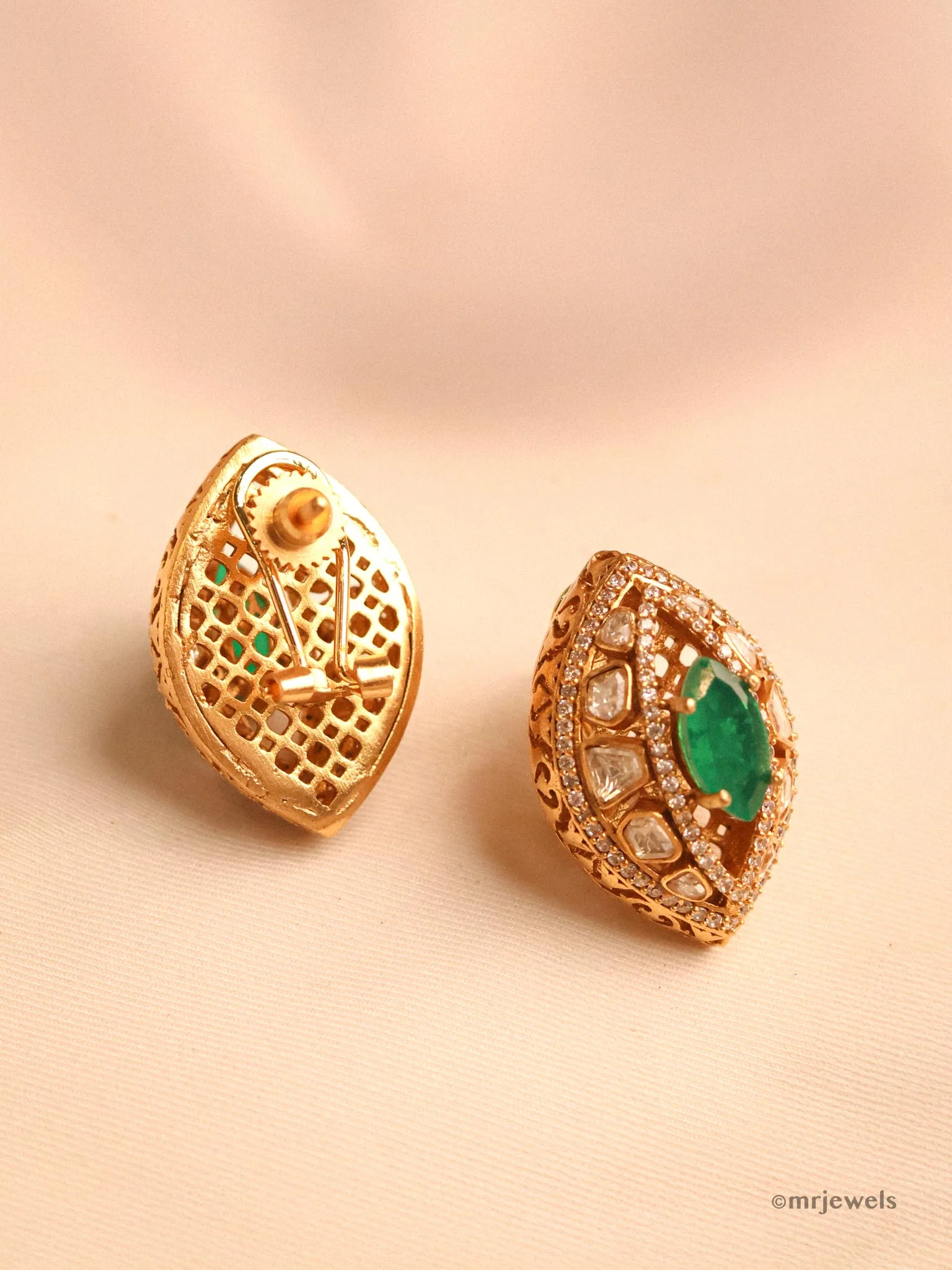 Moissanite Emerald Screw back Studs with clip - Image 2