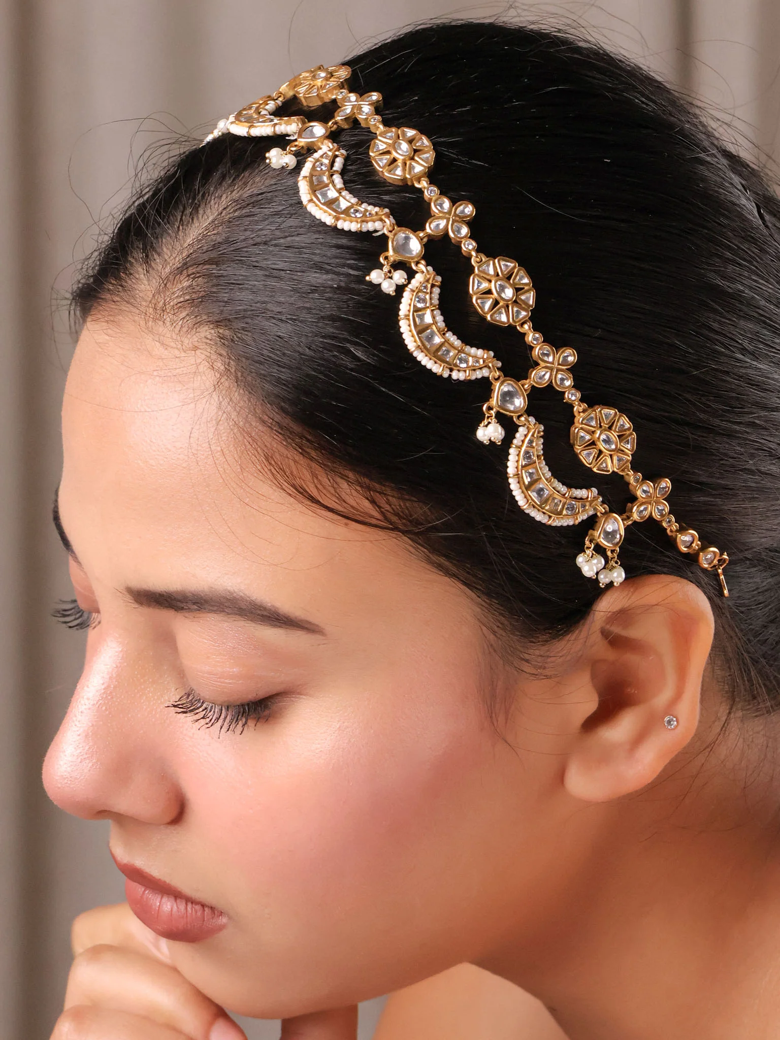 Moissanite Polki SheeshPatti | Hairband I MathaPatti - Image 3