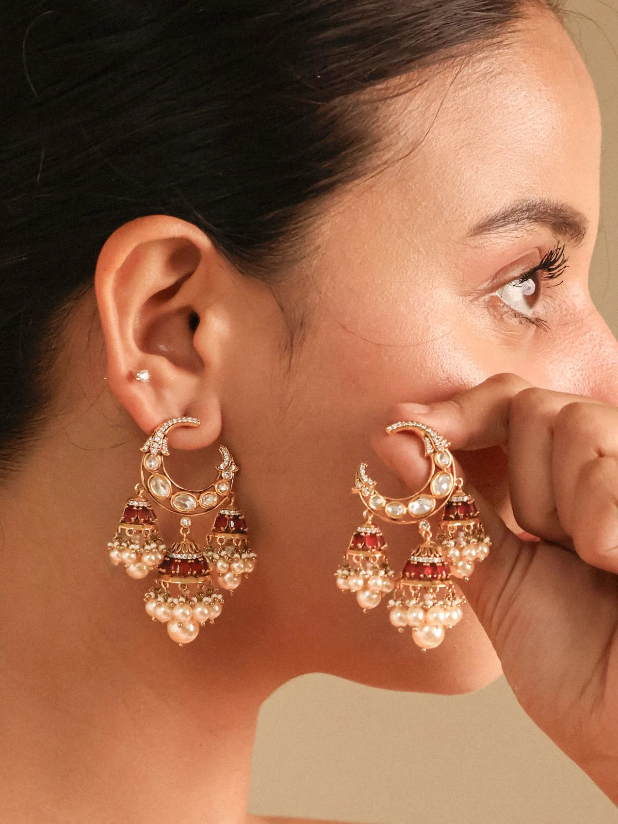 Moissanite Polki Statement Jhumka - Image 2