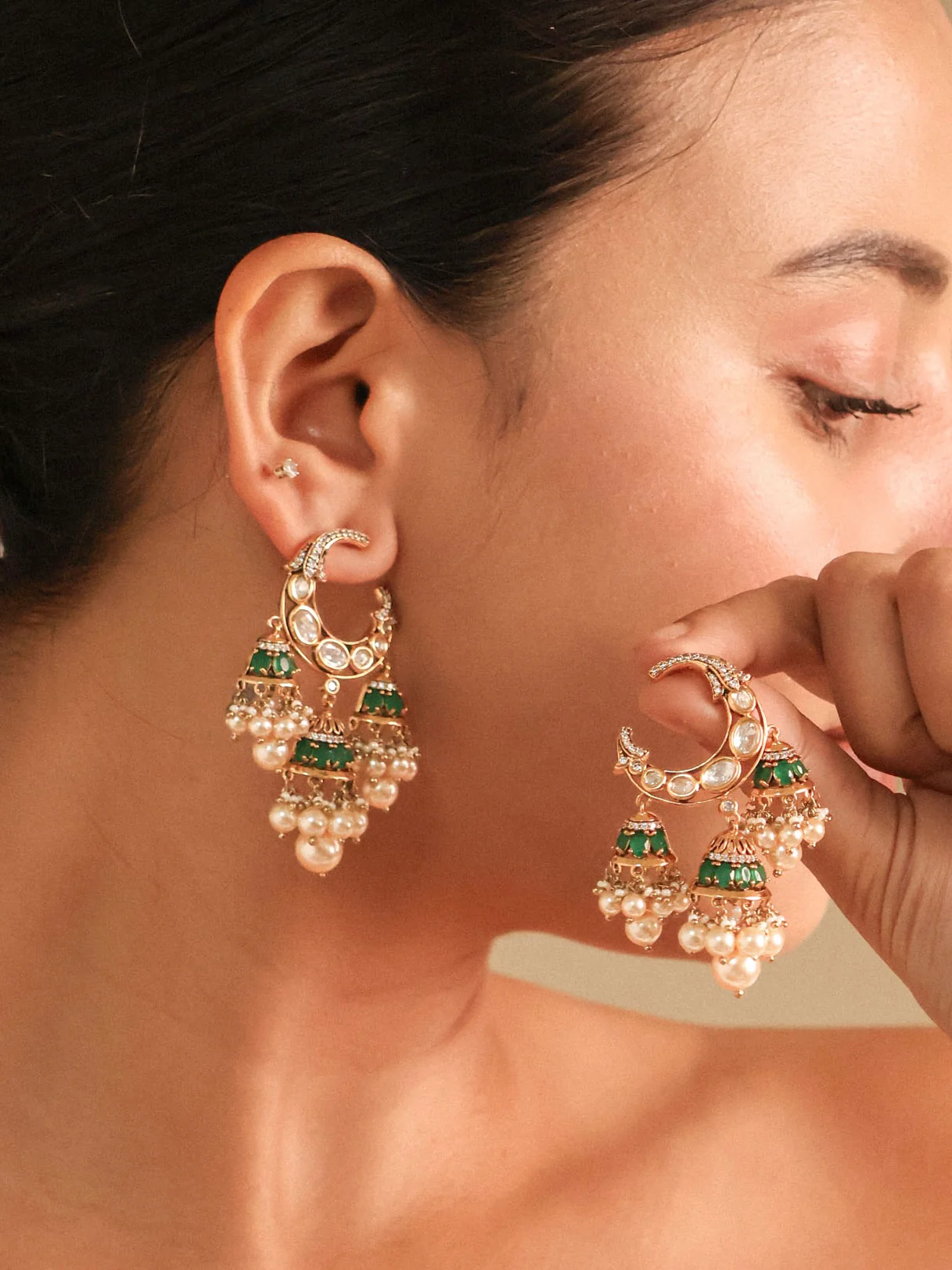 Moissanite Polki Statement Jhumka - Image 3