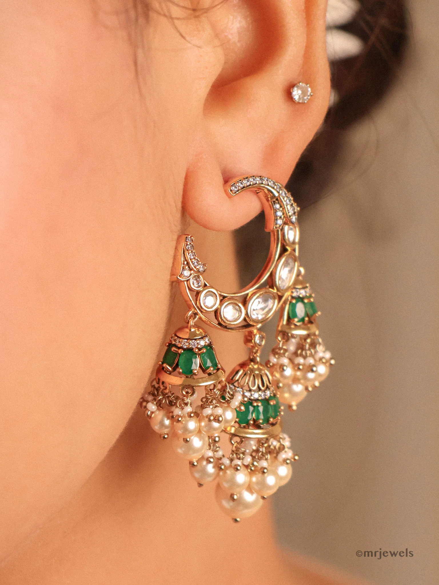 Moissanite Polki Statement Jhumka - Image 4