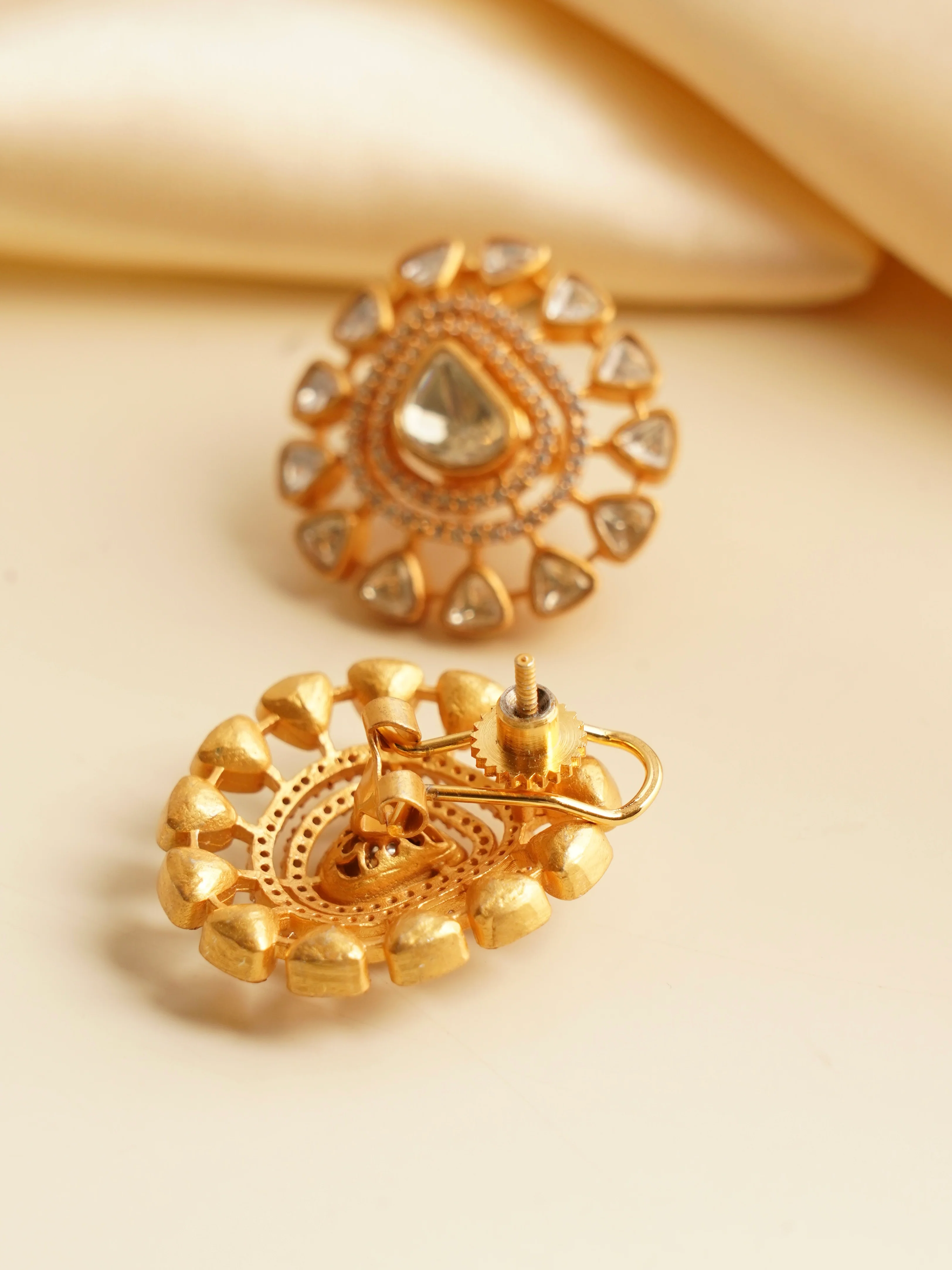 Moissanite uncut Polki screwback Studs - Image 2