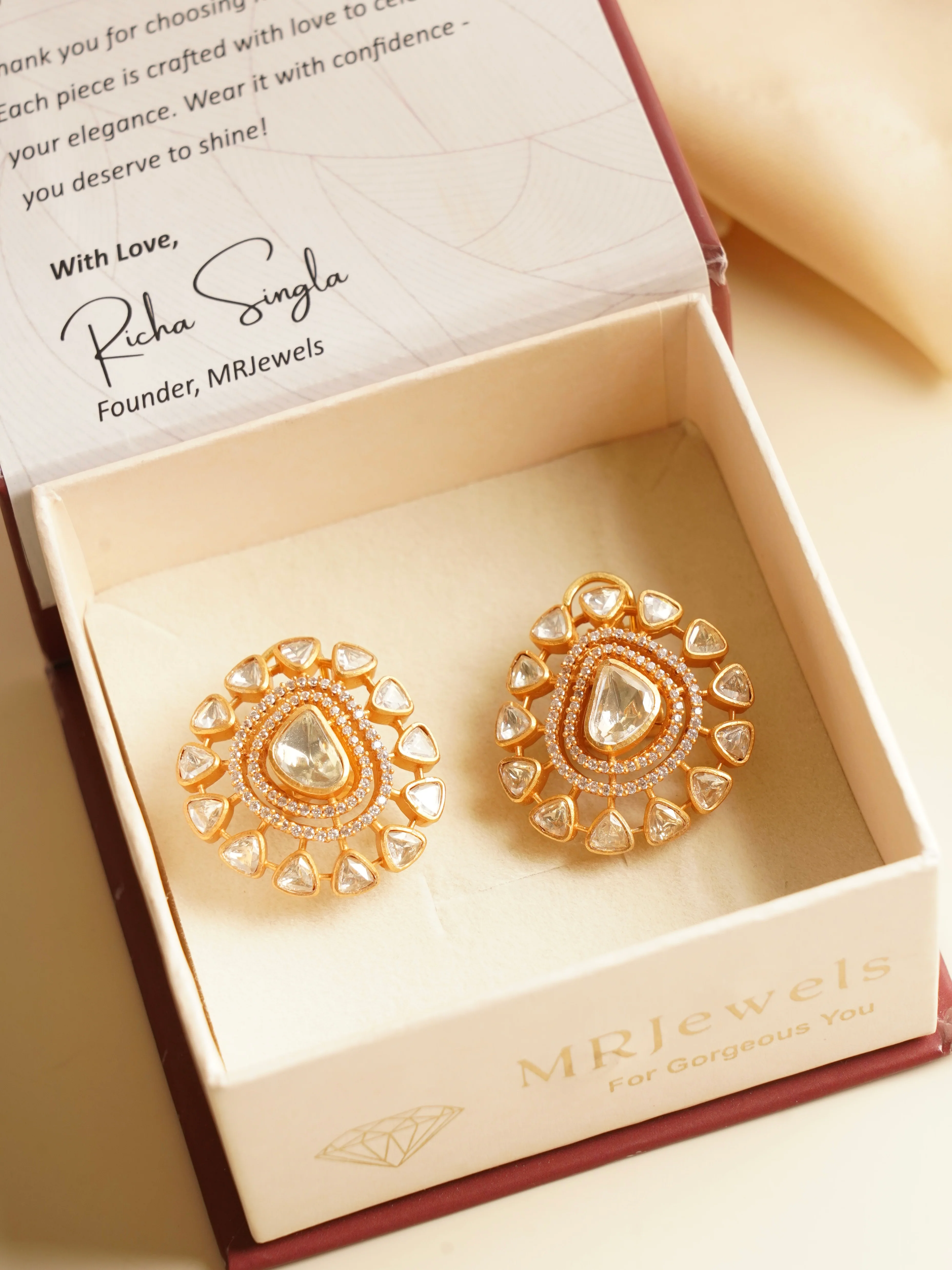 Moissanite uncut Polki screwback Studs - Image 3