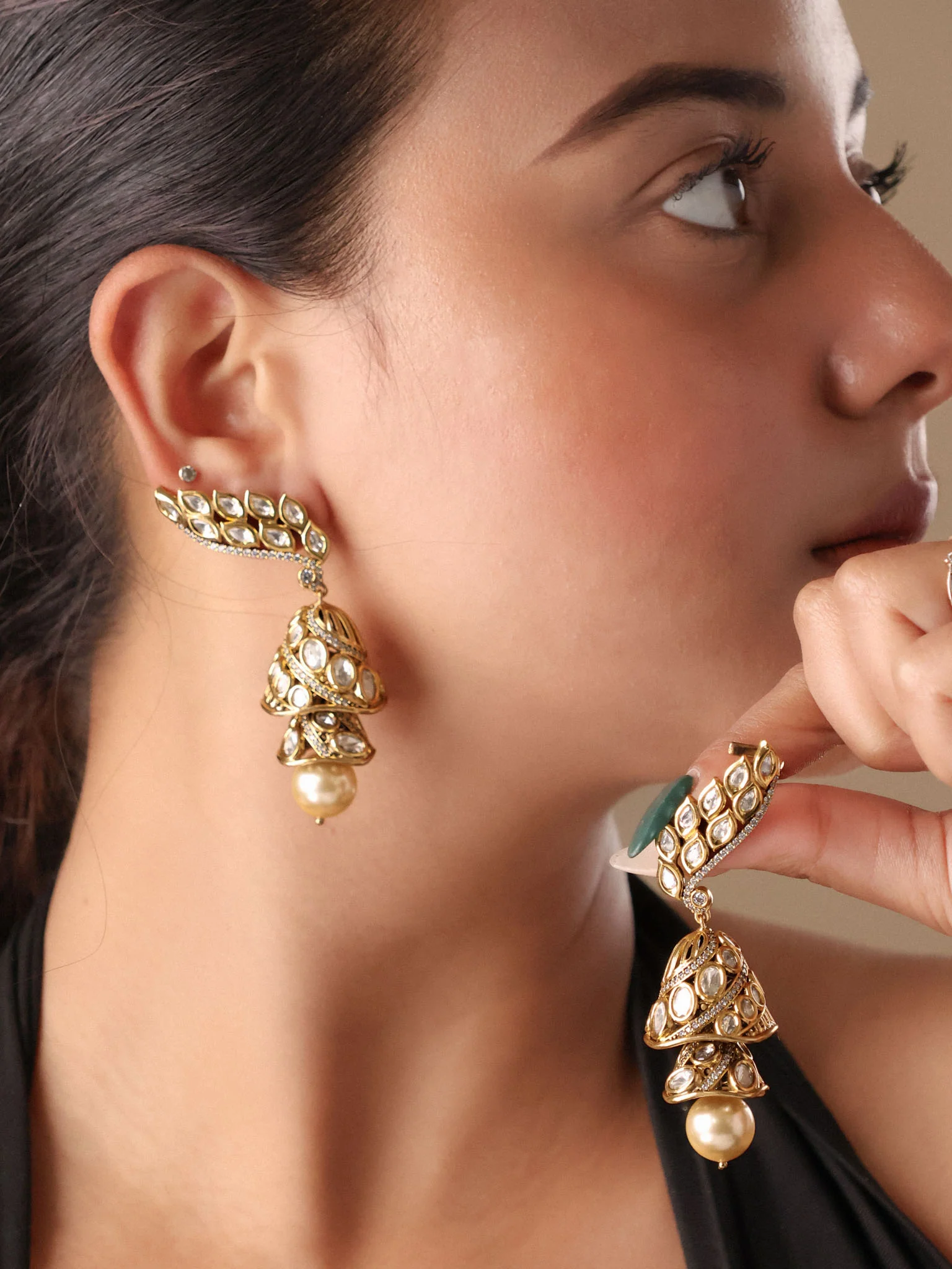 Moissanite Statement Jhumki Earcuff - Image 3