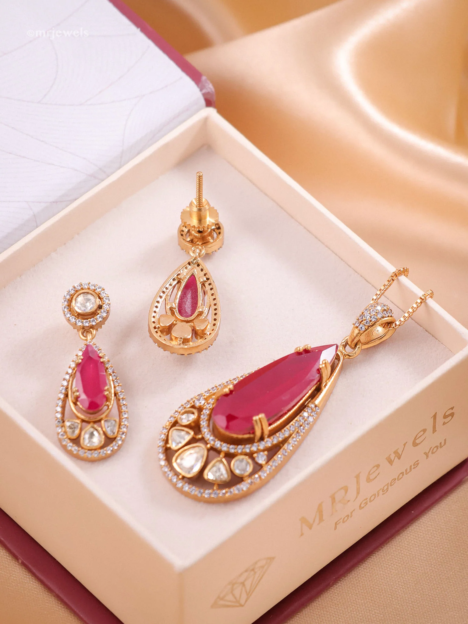 Moissanite Teardrop Pendant Set with Screw-Back Earrings