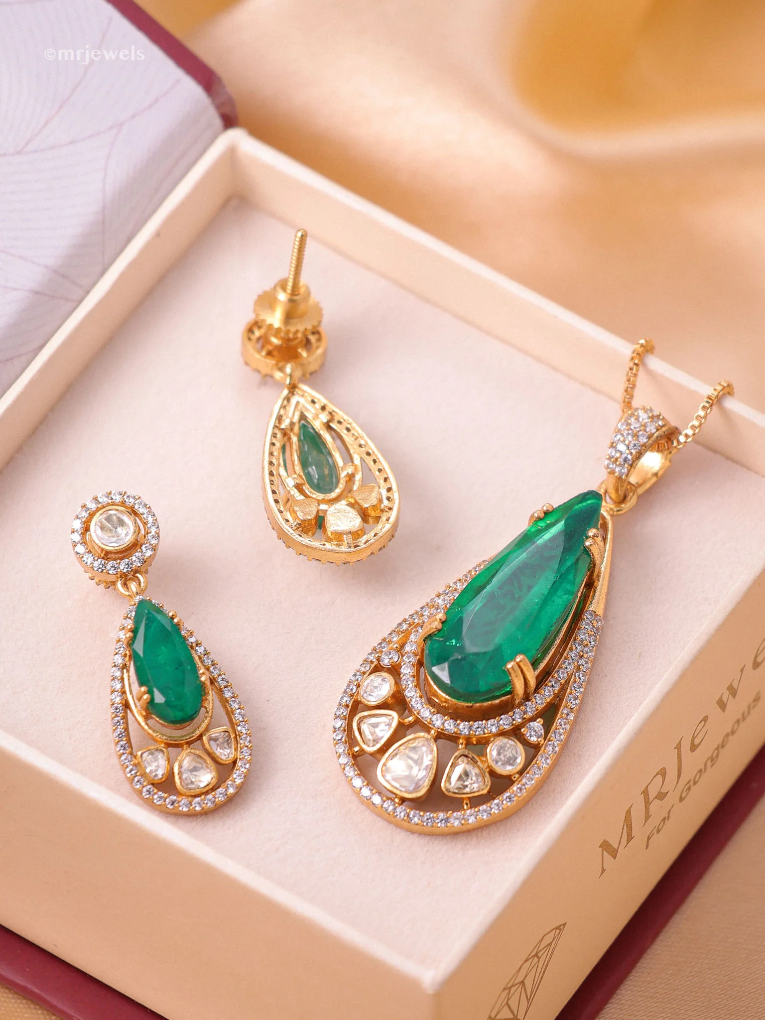 Moissanite Teardrop Pendant Set with Screw-Back Earrings - Image 3