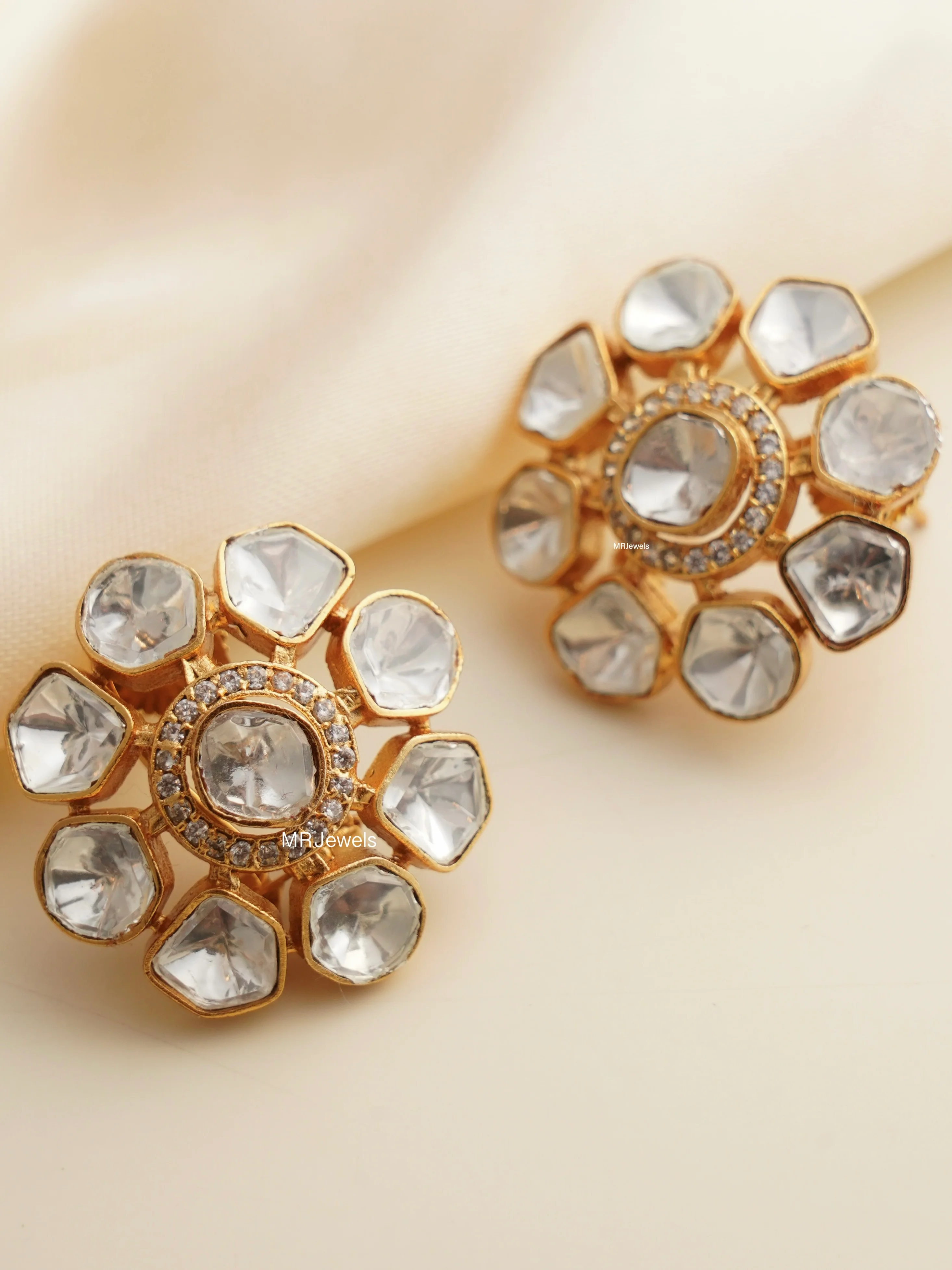 Moissanite Uncut Polki Studs